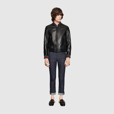 GUCCI Leather jacket with Web outlook