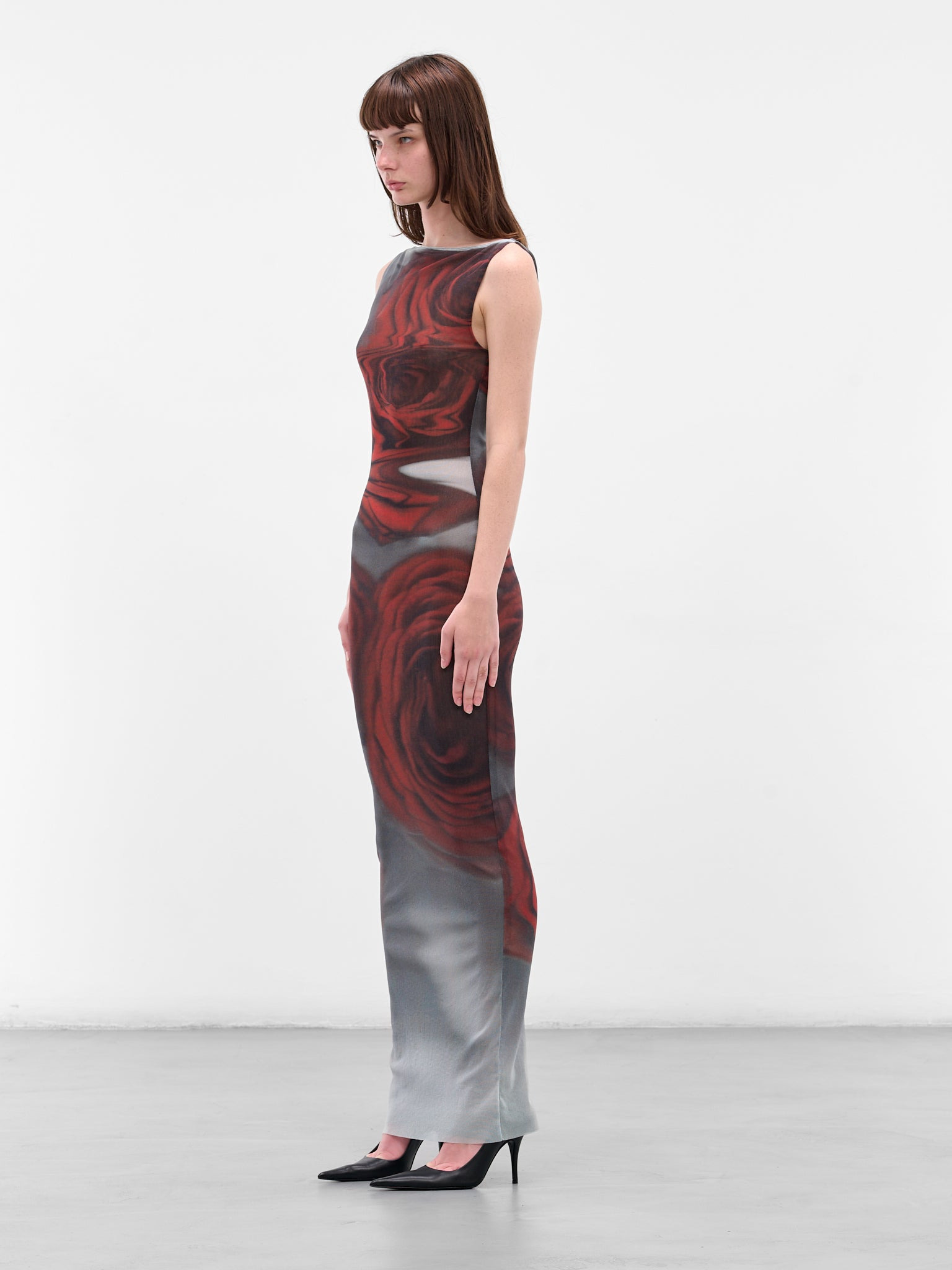 Long Red Blurry Roses Dress - 2