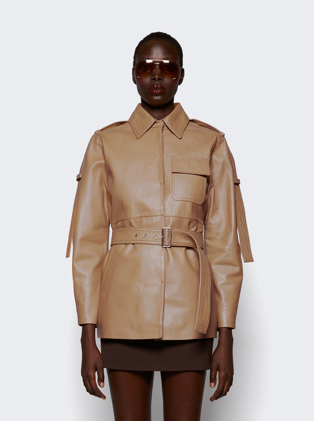 Belted Boxy Leather Jacket Butter - 3