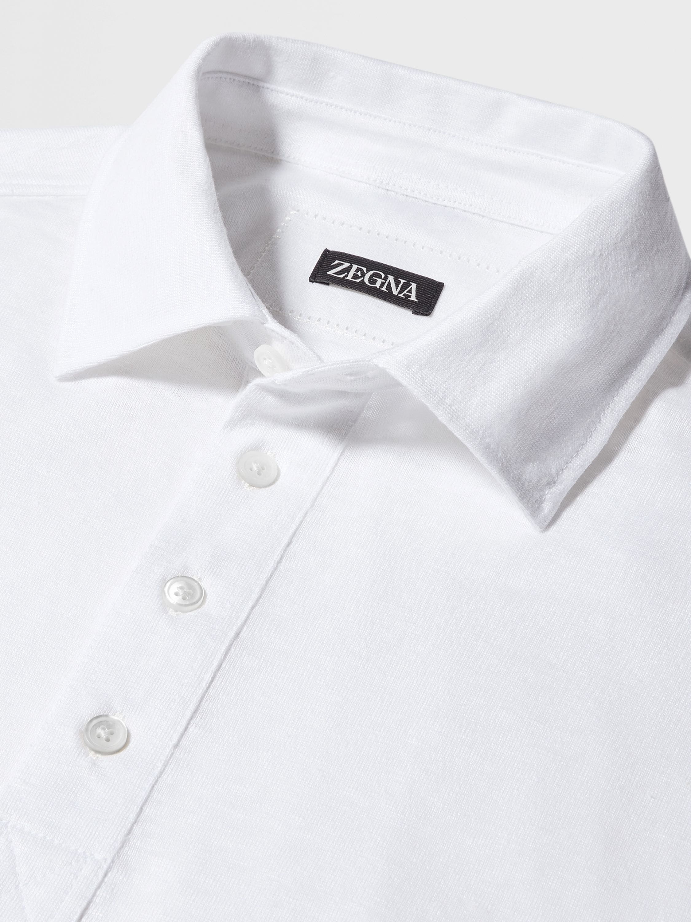 WHITE PURE LINEN SHORT-SLEEVE POLO - 4