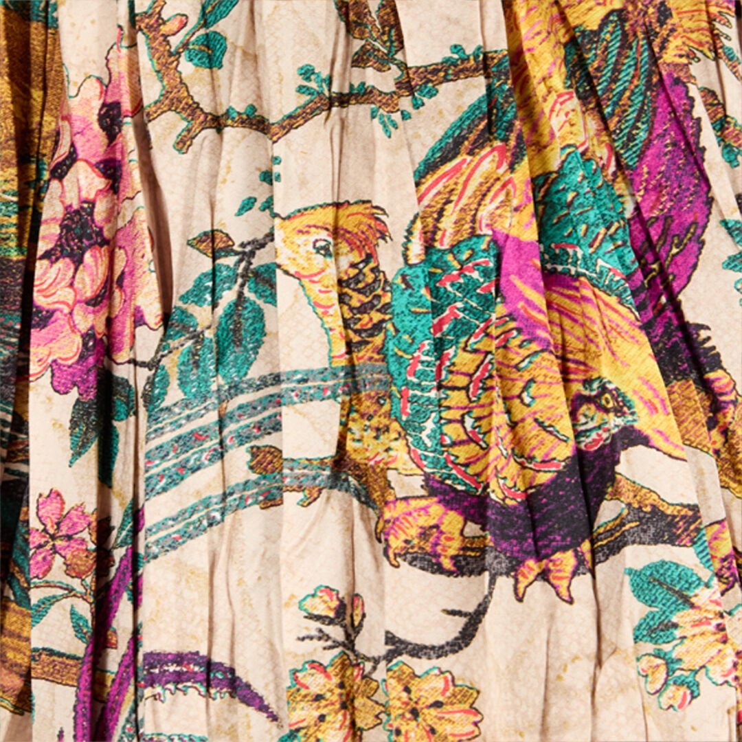 Midi Skirt with Floral and Pheasant Print - 5