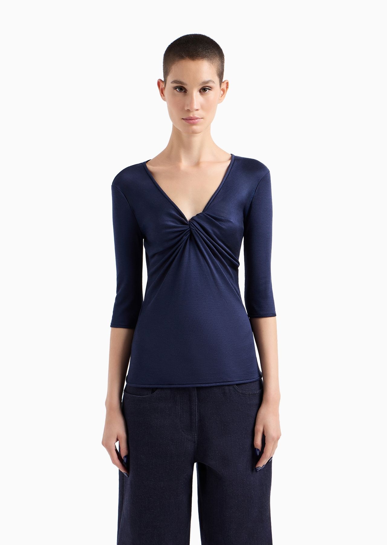 Silk-viscose jersey V-neck jumper - 2
