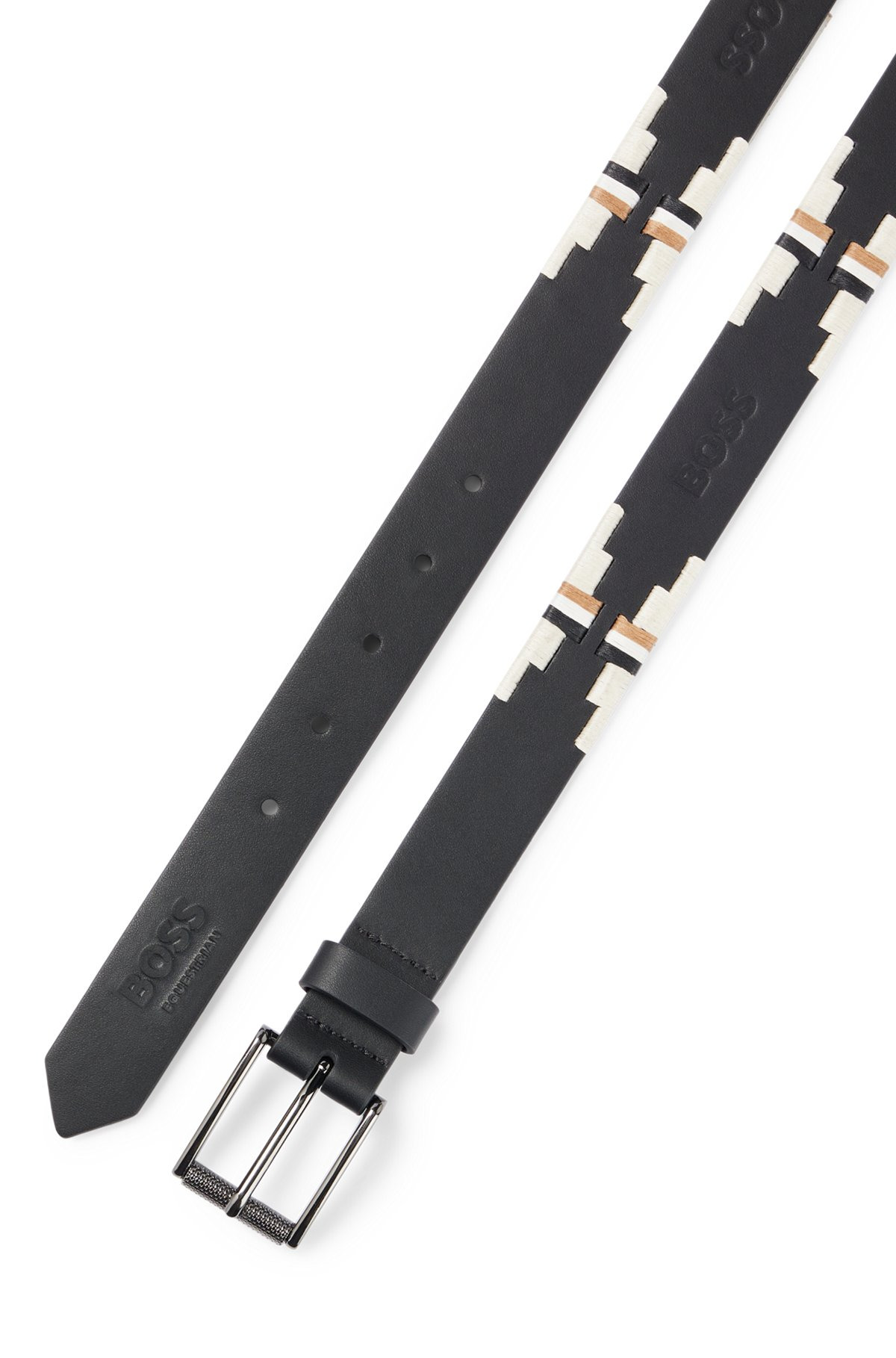 EQUESTRIAN LEATHER BELT WITH HAND-EMBROIDERED SIGNATURE STRIPES - 2