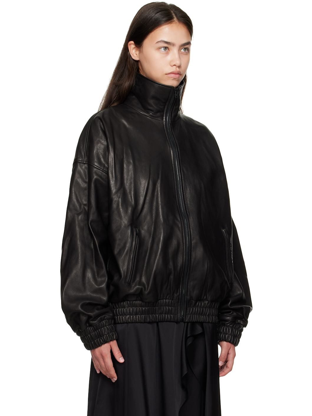 Black Zip Leather Jacket - 2