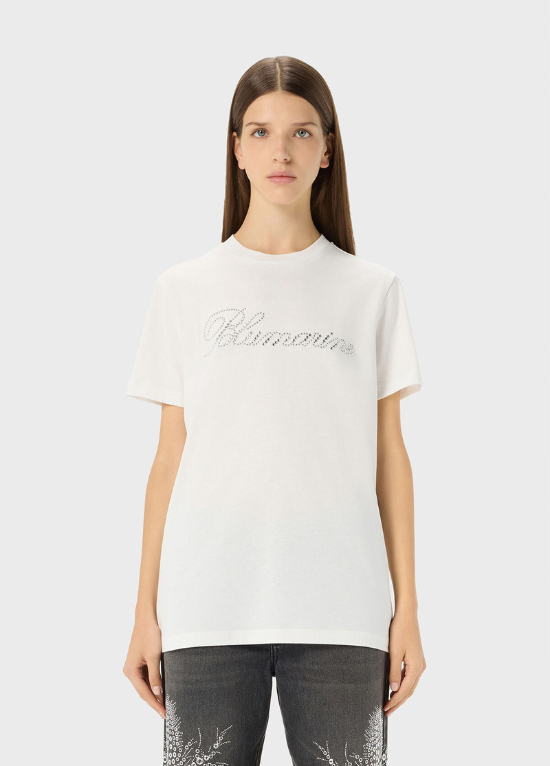 Blumarine T-SHIRT WITH GLASS RHINESTONE LOGO outlook