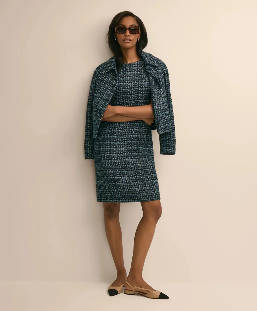Boucle Plaid Sleeveless Sheath Dress - 1