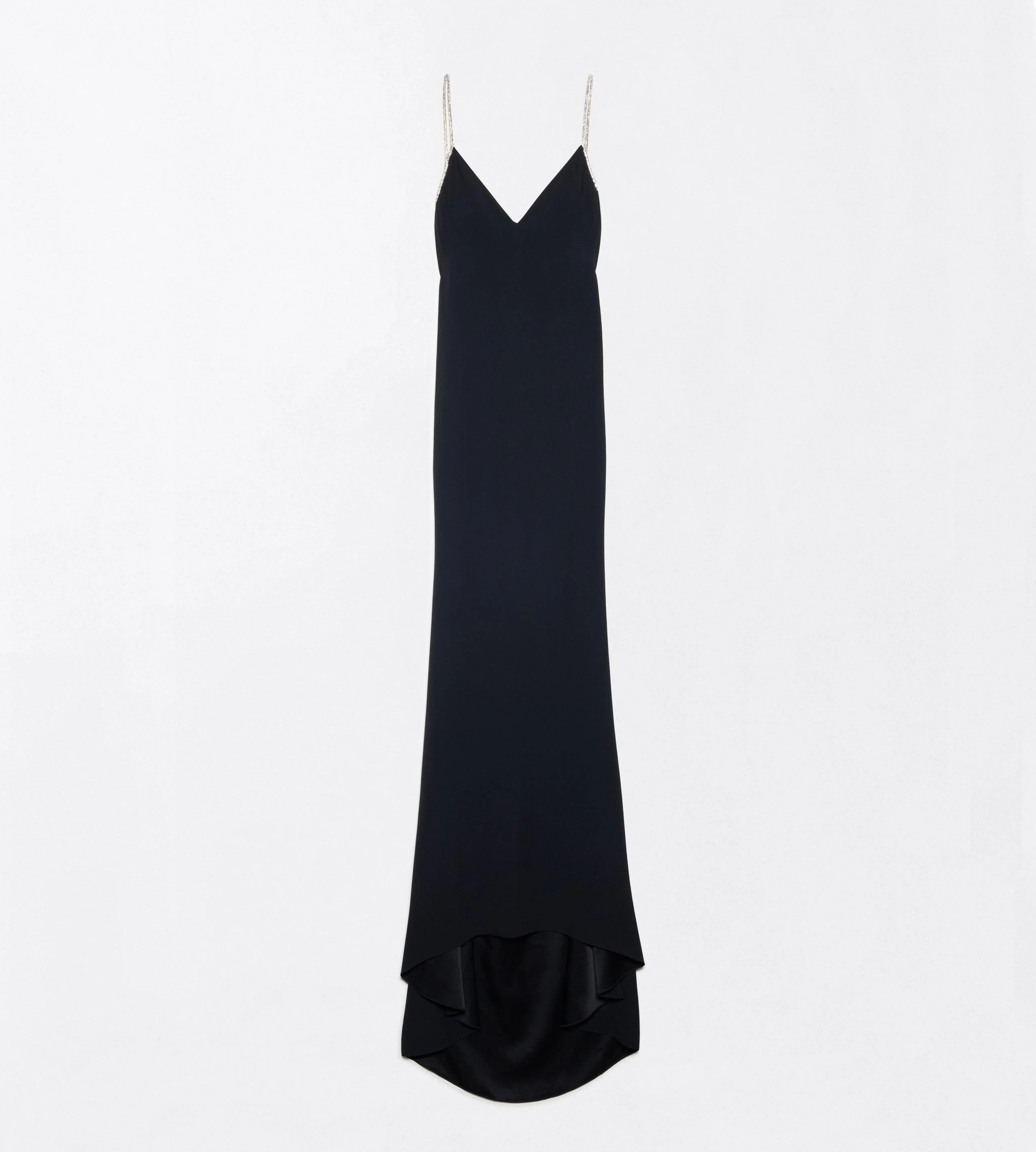 CRYSTAL CHAIN EMBROIDERY SATIN SLEEVELESS EVENING DRESS WITH OPEN BACK - 1