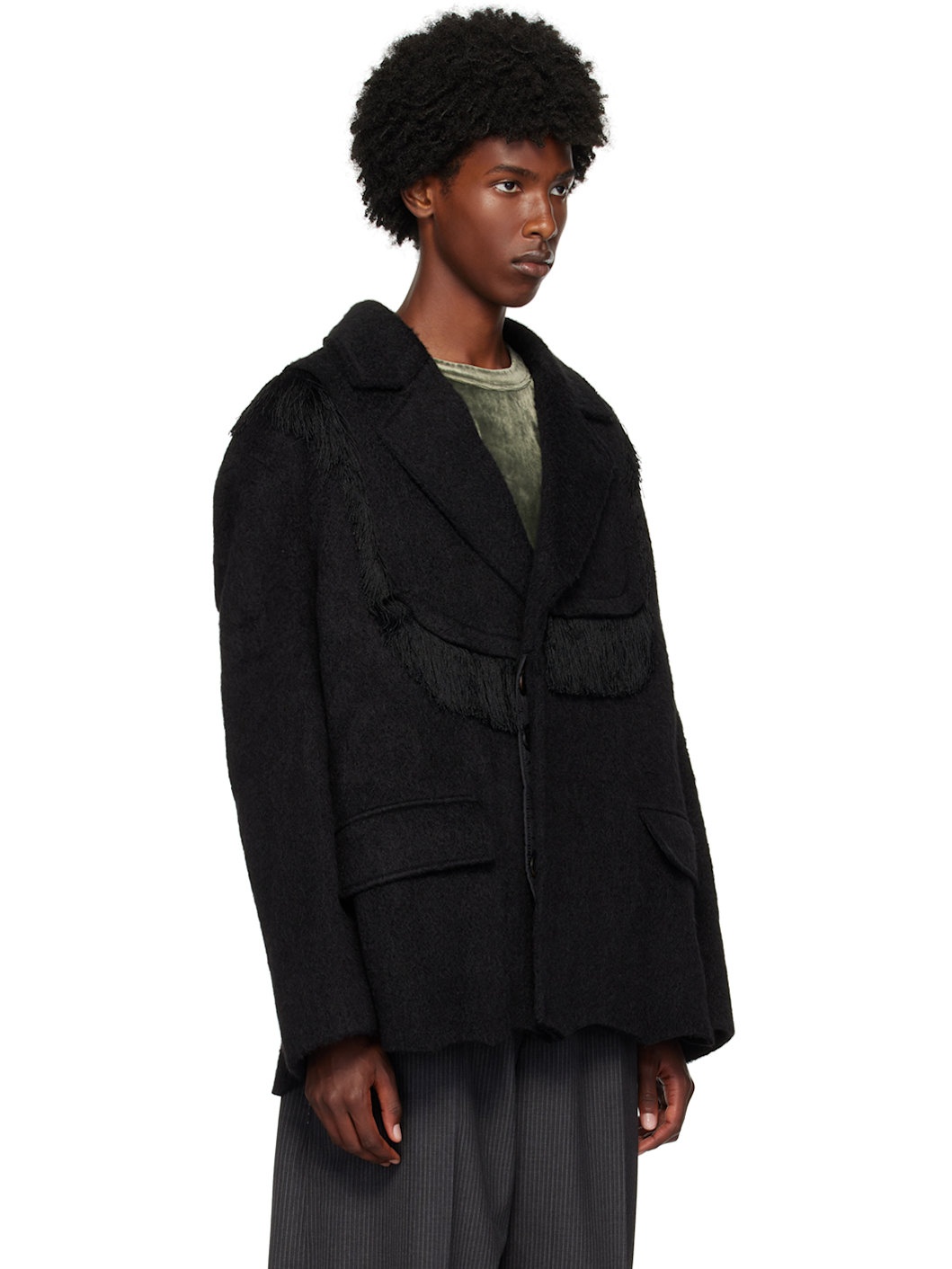 Black Zibeline Shaggy Wool Coat - 2