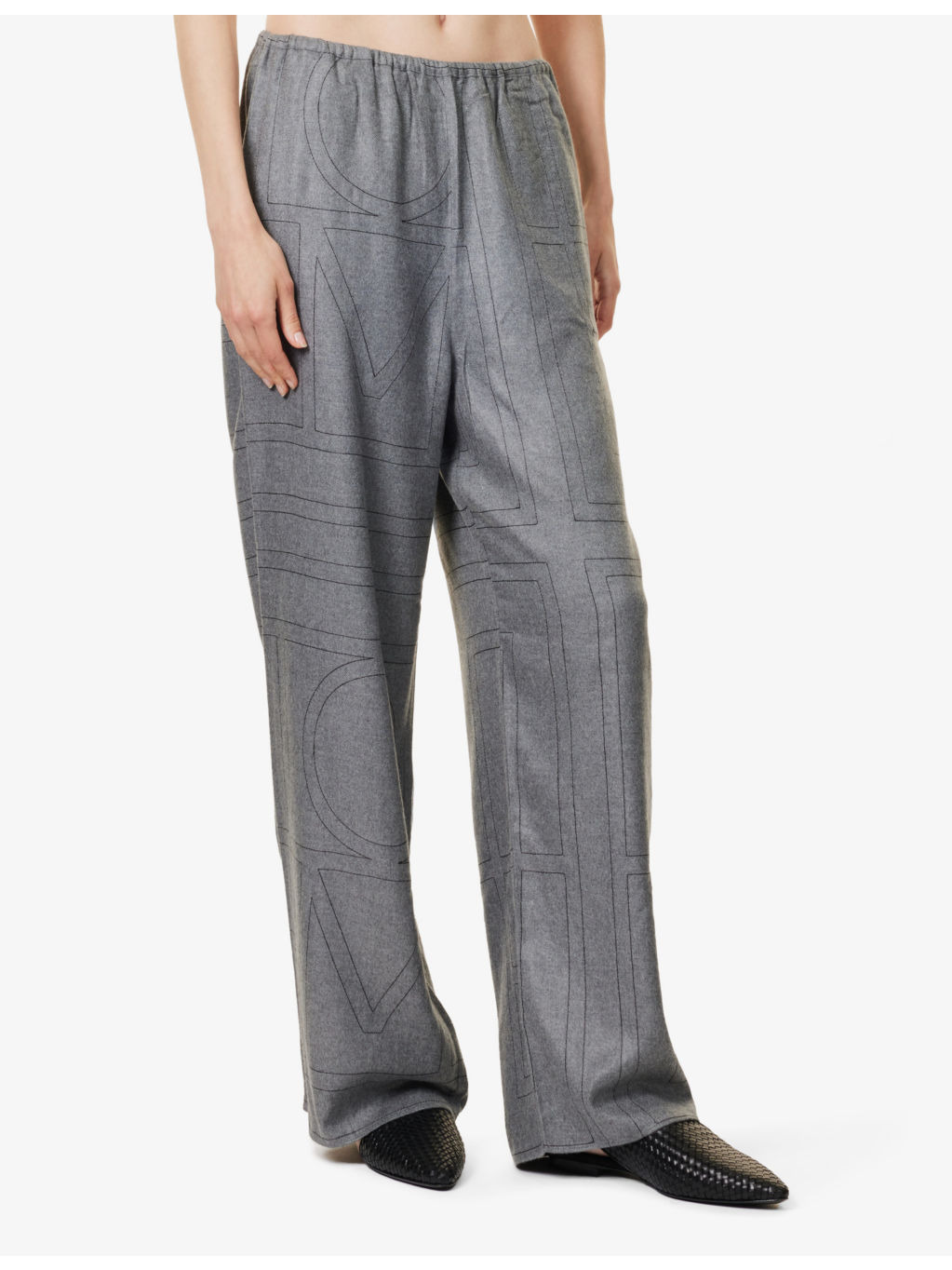 Elasticated-waistband flannel-texture straight-leg mid-rise modal trousers - 3