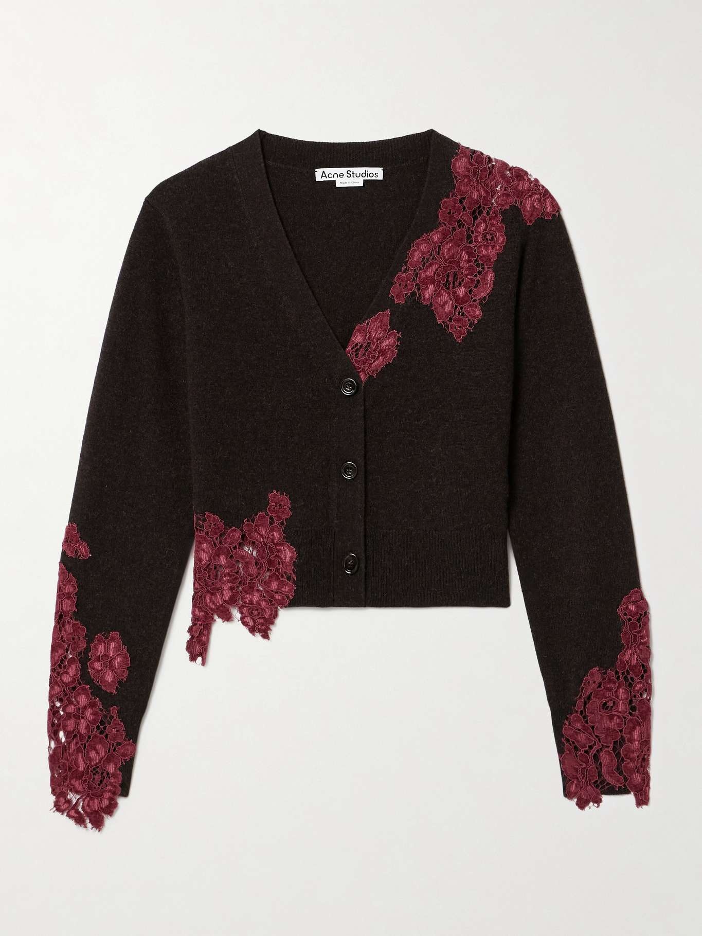 Cropped corded lace-trimmed wool and yak hair-blend cardigan - 1