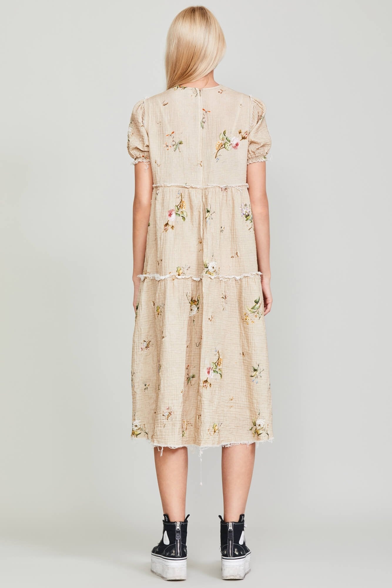 SHREDDED RELAXED MIDI - FLORAL ON KHAKI - 4