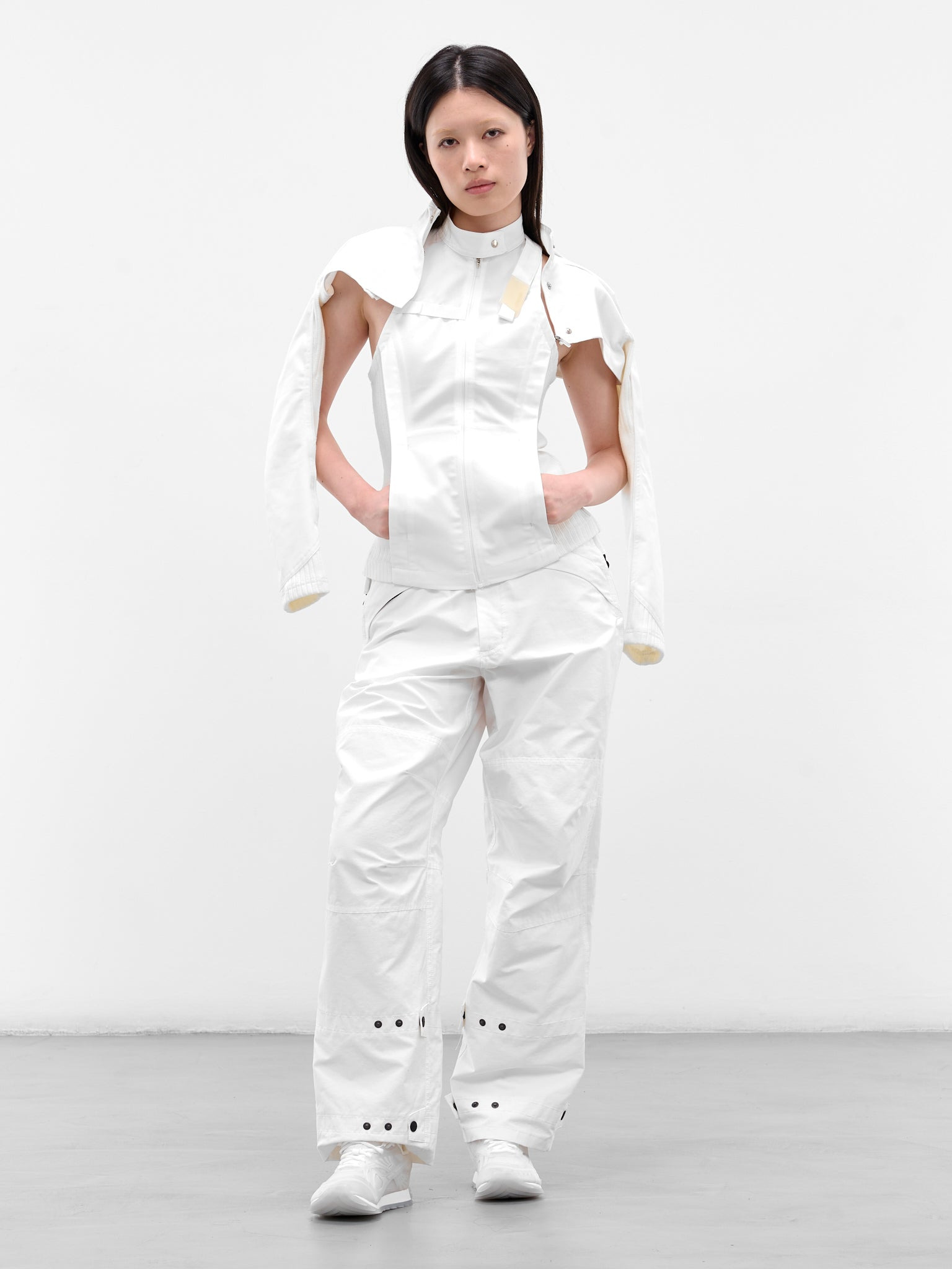White Double Layered Moto Jacket - 6