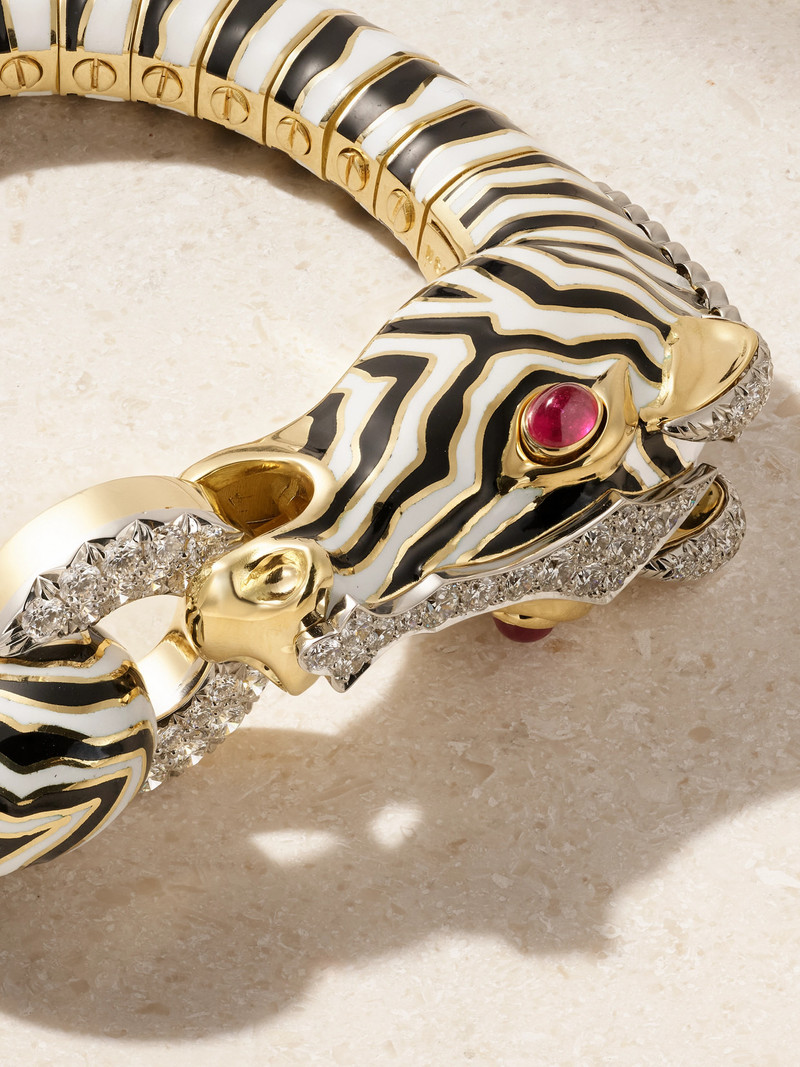 Zebra 18-karat Gold, Platinum, Diamond, Ruby And Enamel Bracelet 4