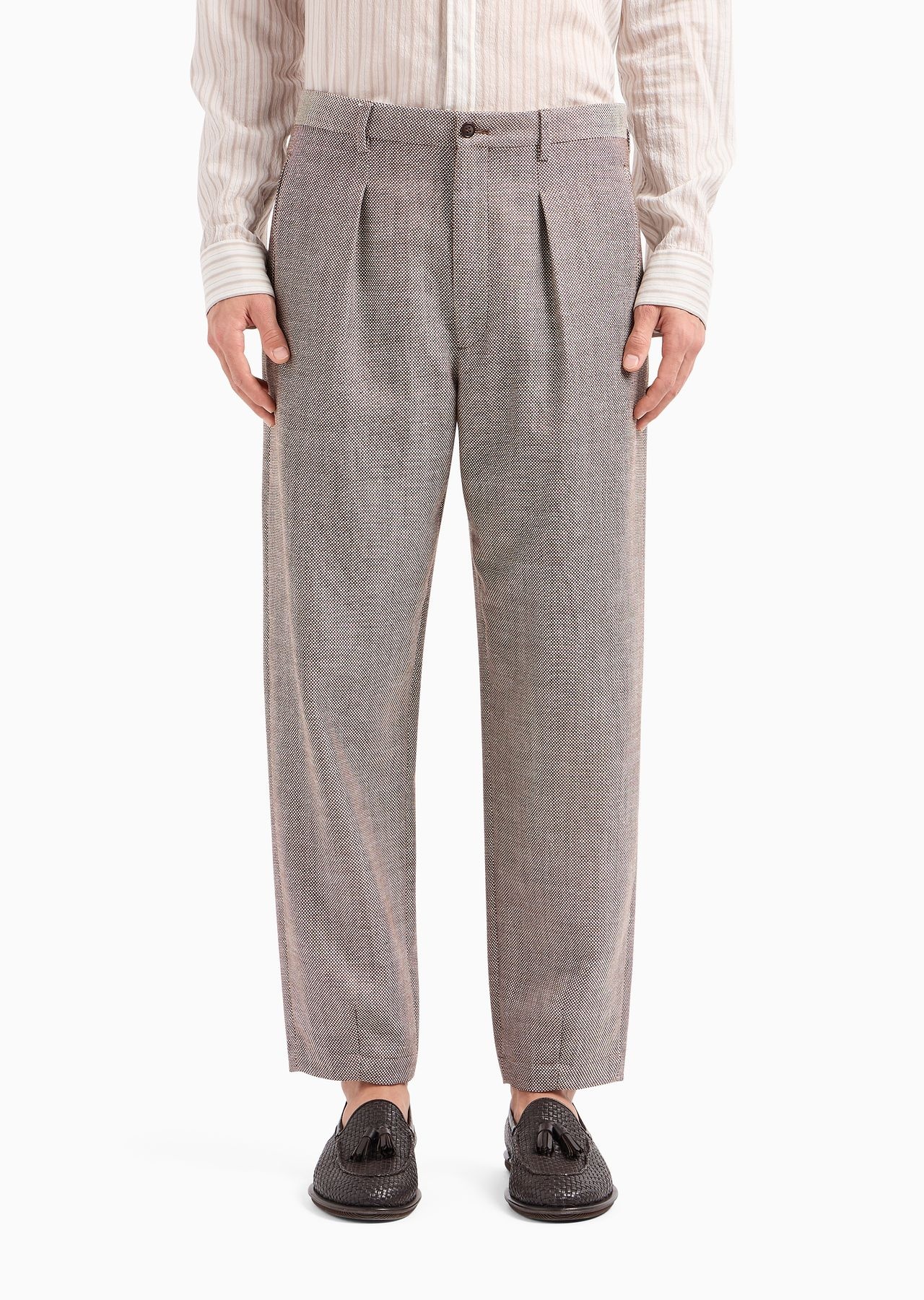 Jacquard wool, silk and linen single-darted trousers - 2