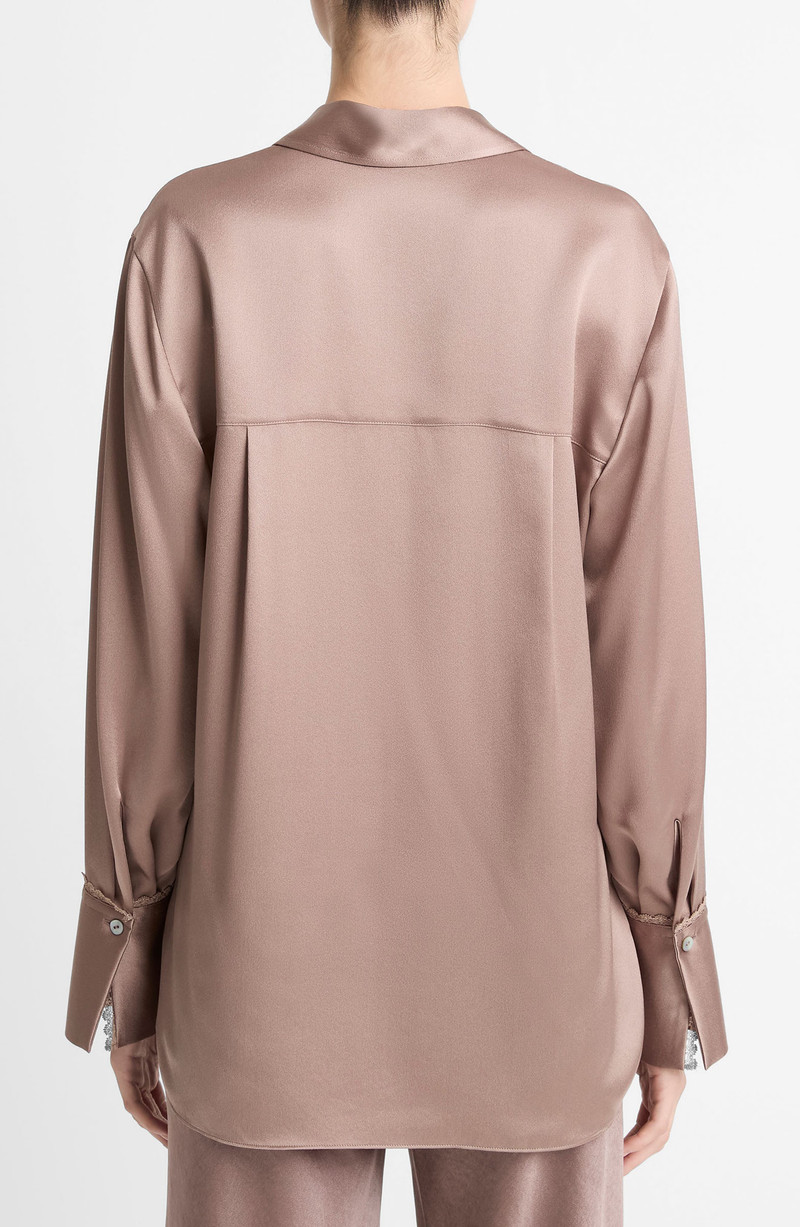 Vince Vince Relaxed Lace Trim Placket Silk Satin Button-Up Shirt in Mauve Lilac at Nordstrom outlook