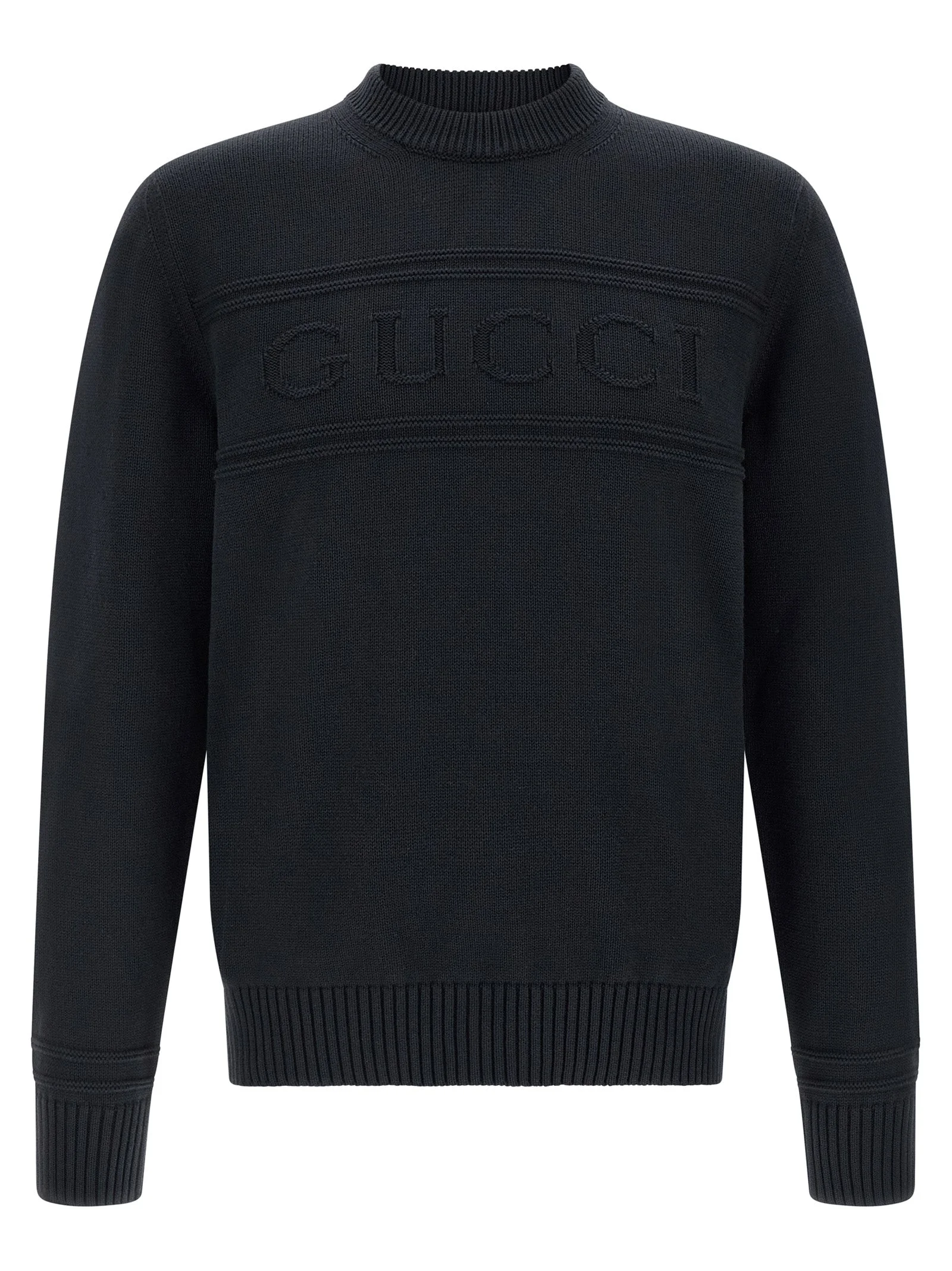 Gucci Logo-Embroidered Cotton and Wool Sweater — Black - 1