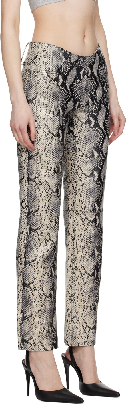 Black & Off-White Four-Pocket Leather Pants - 2