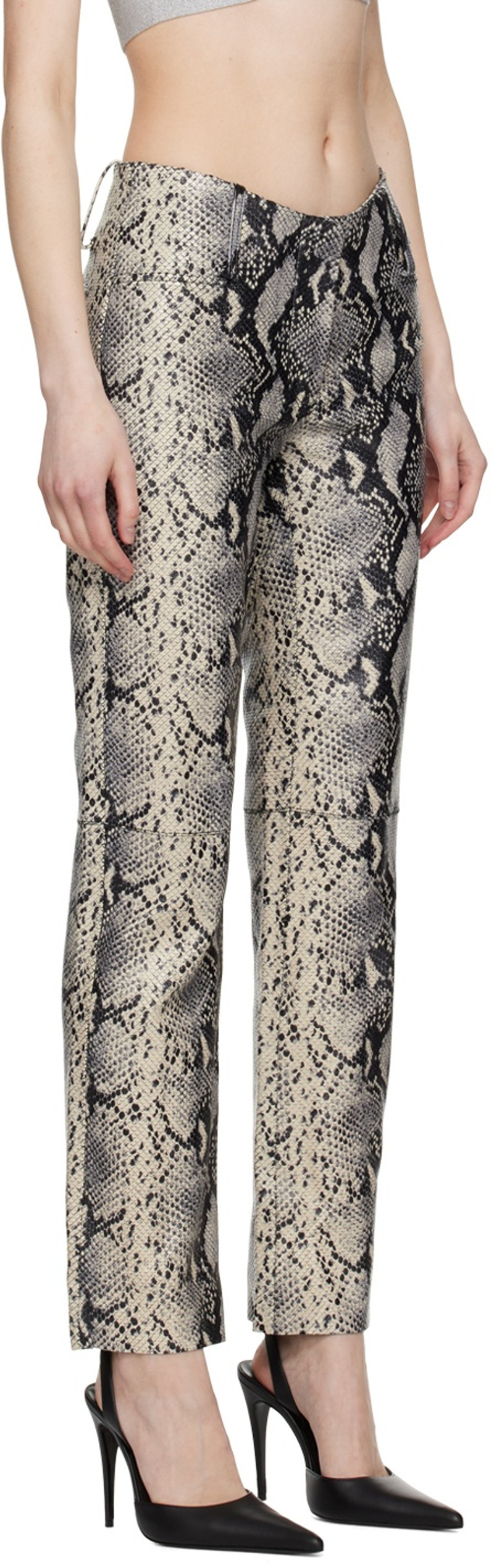 Victoria Beckham Black & Off-White Four-Pocket Leather Pants outlook