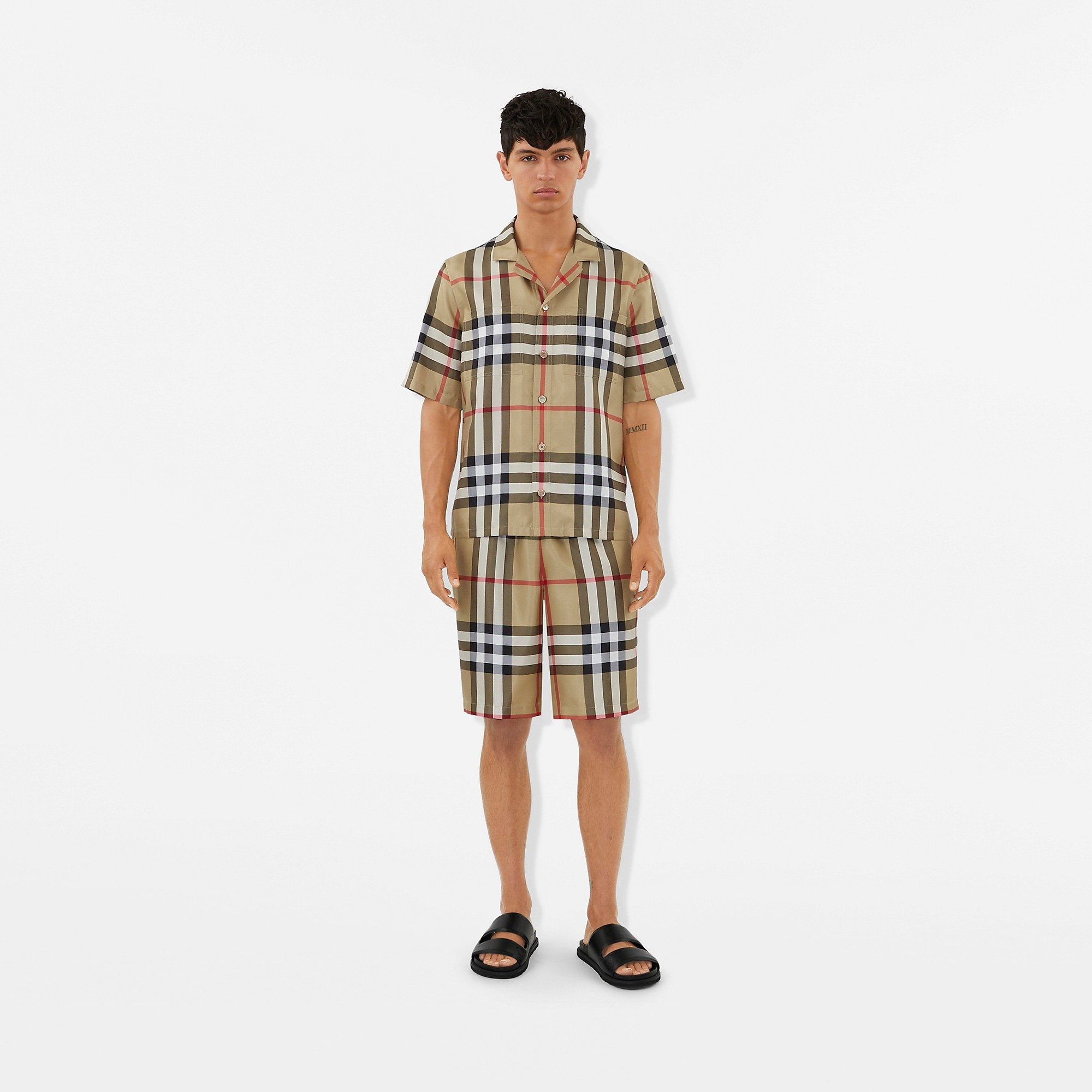 Short-sleeve Check Silk Shirt - 2