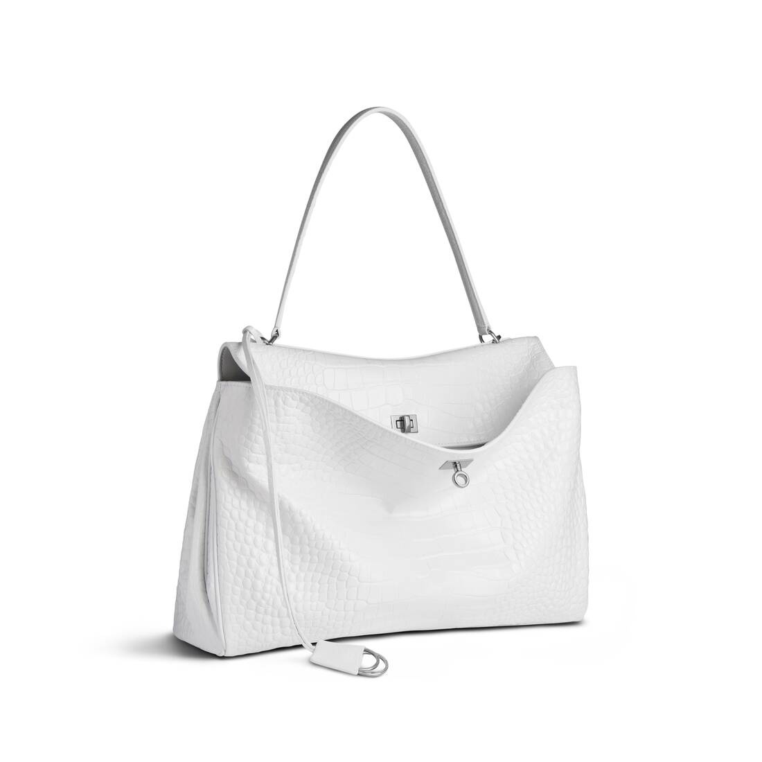 Women's Rodeo Large Handbag Crocodile Embossed  in White - 2