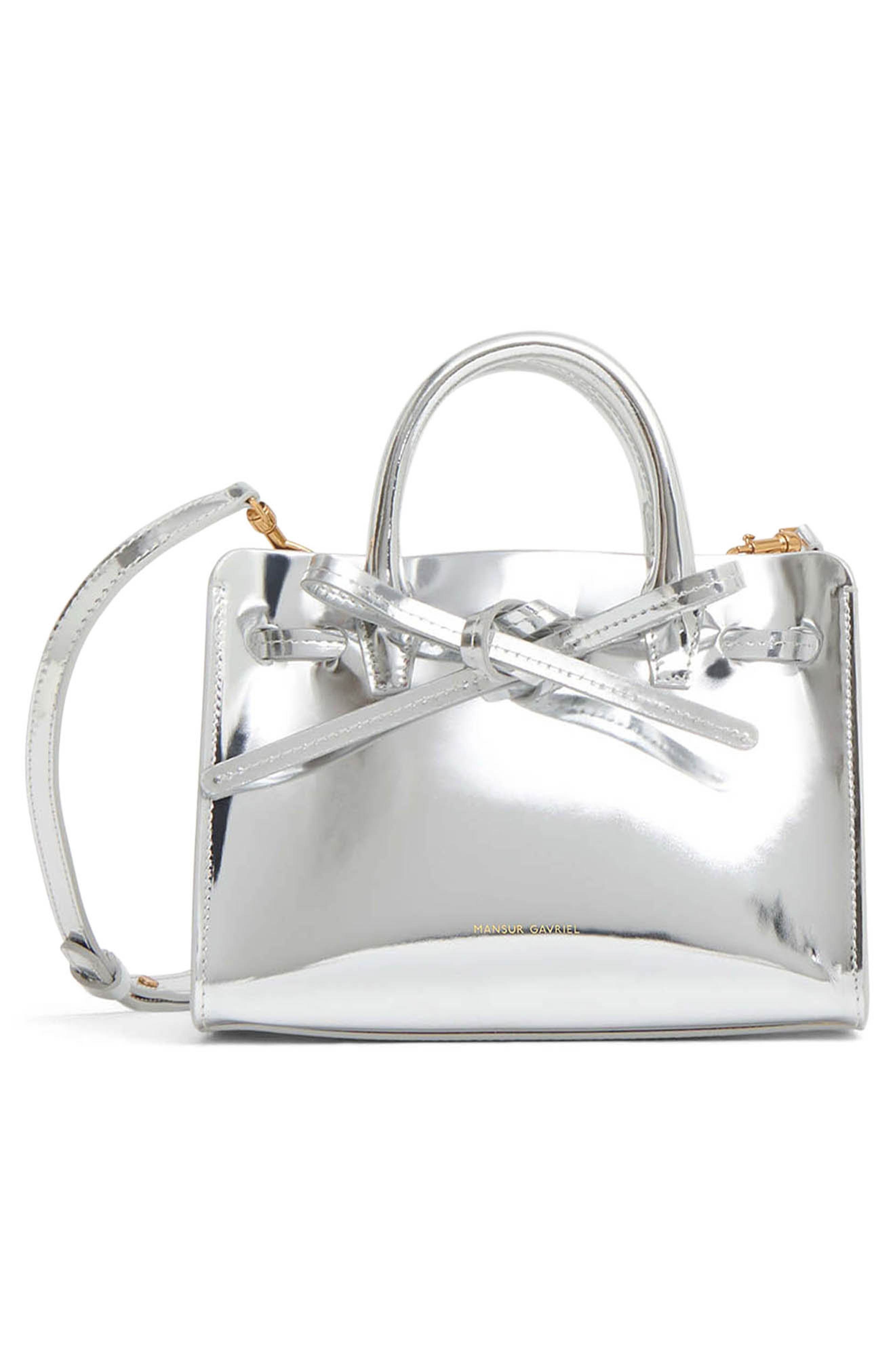 Mansur Gavriel Mini Sun Metallic Leather Tote in Silver at Nordstrom - 4