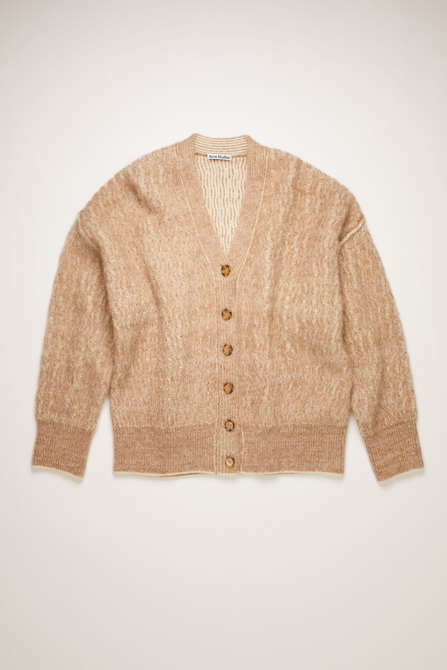 Brushed melange cardigan camel/white - 1