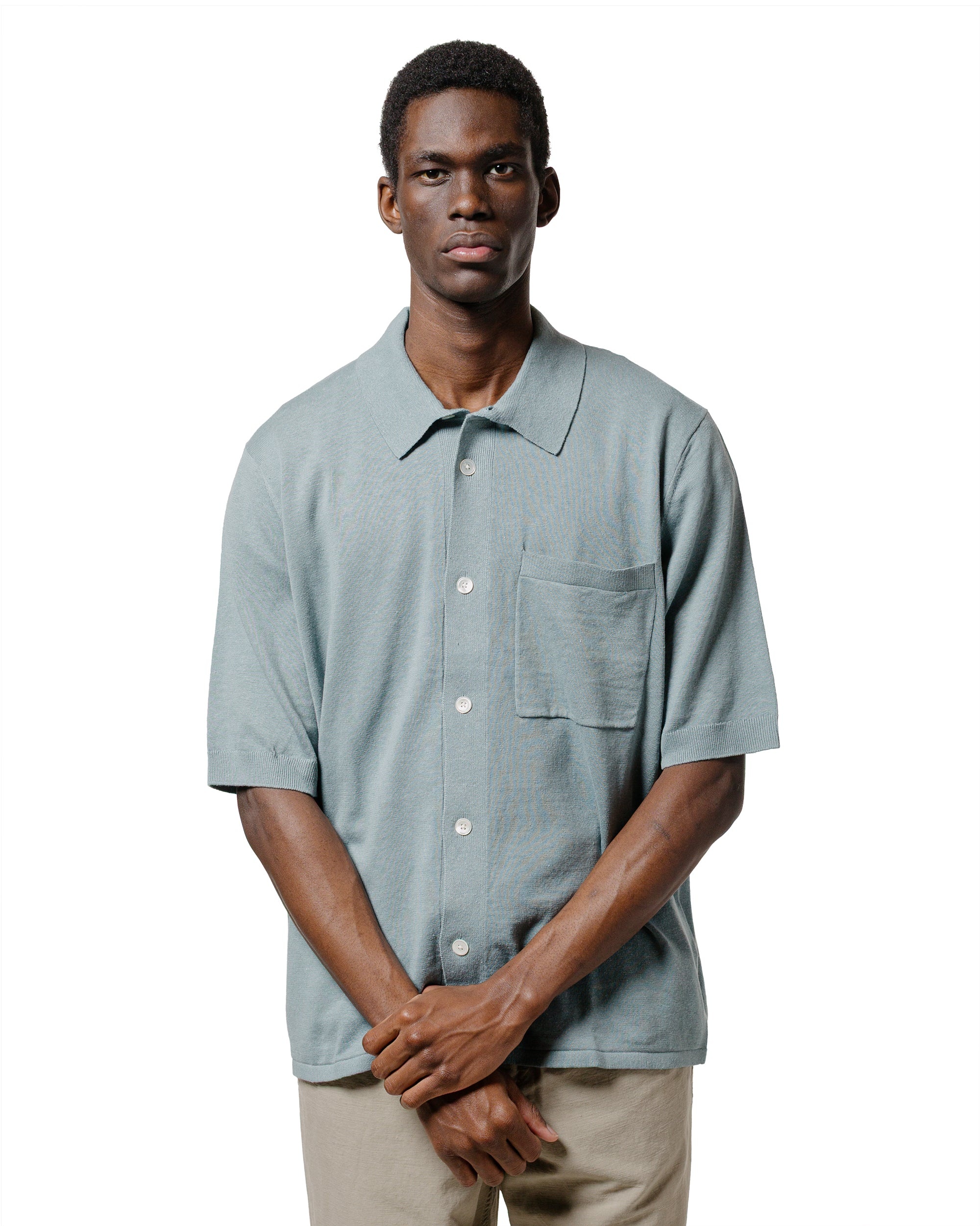 Rollo Cotton Linen SS Shirt Greyish Blue - 2