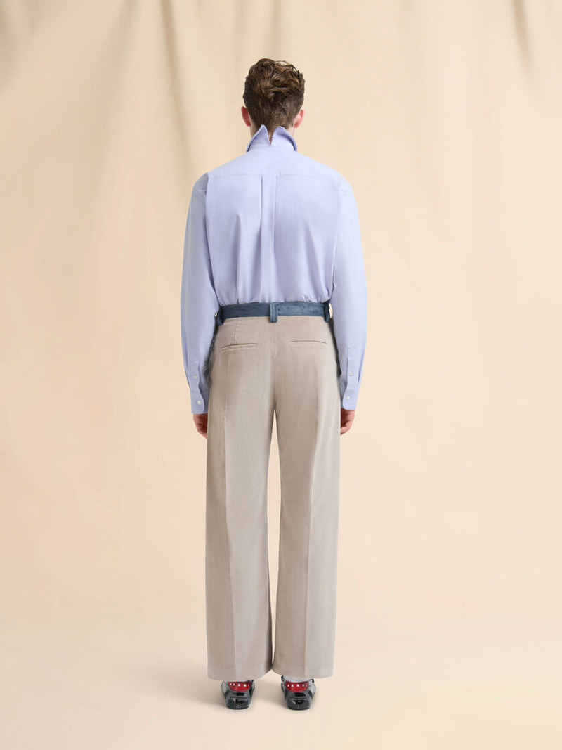 BEIGE VELVET TROUSERS WITH CONTRAST WAISTBAND 3