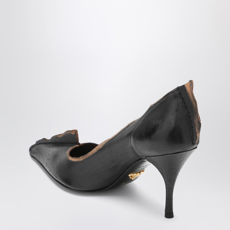 Prada Black/Tan Antique Leather Pumps Women - 2