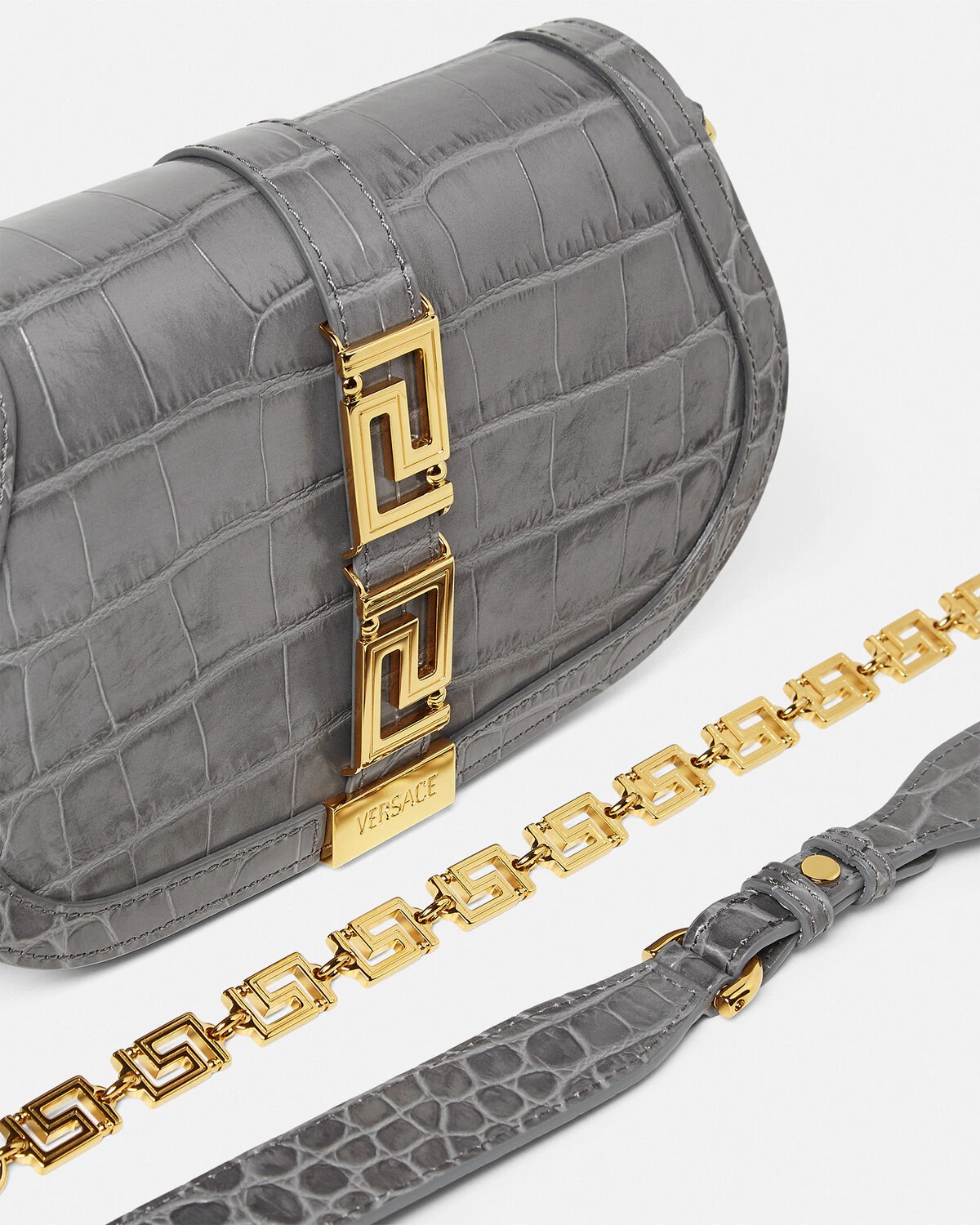 Croc-Effect Greca Goddess Shoulder Bag - 6