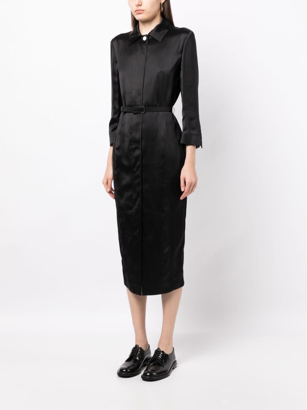 belted-waist satin shirtdress - 3