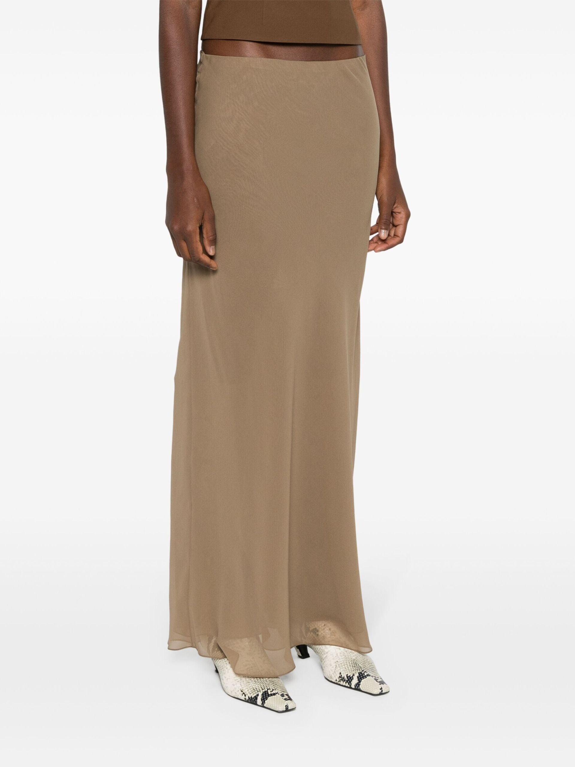 Toffee Brown Silk Maxi Skirt - 3