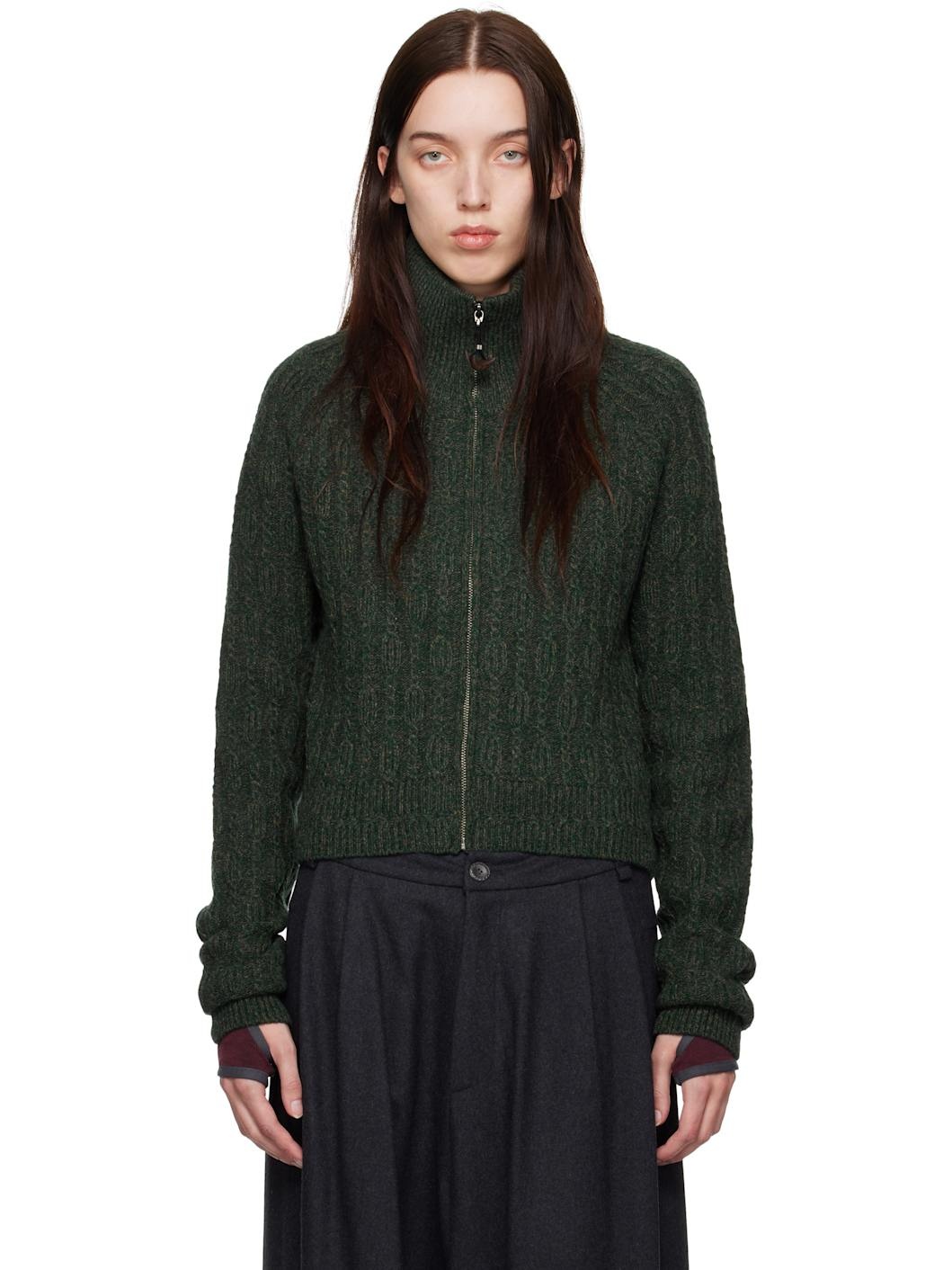 Green Cropped Knit Sweater - 1