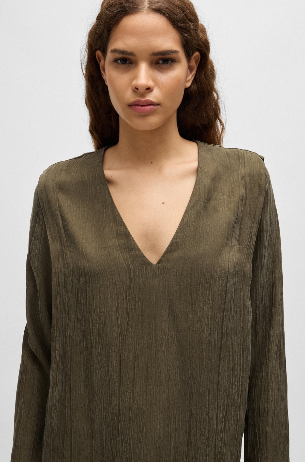 V-NECK MIDI DRESS WITH DRAWCORD DETAIL - 5