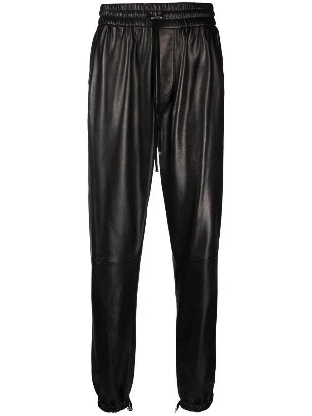 drawstring straight leather trousers - 1