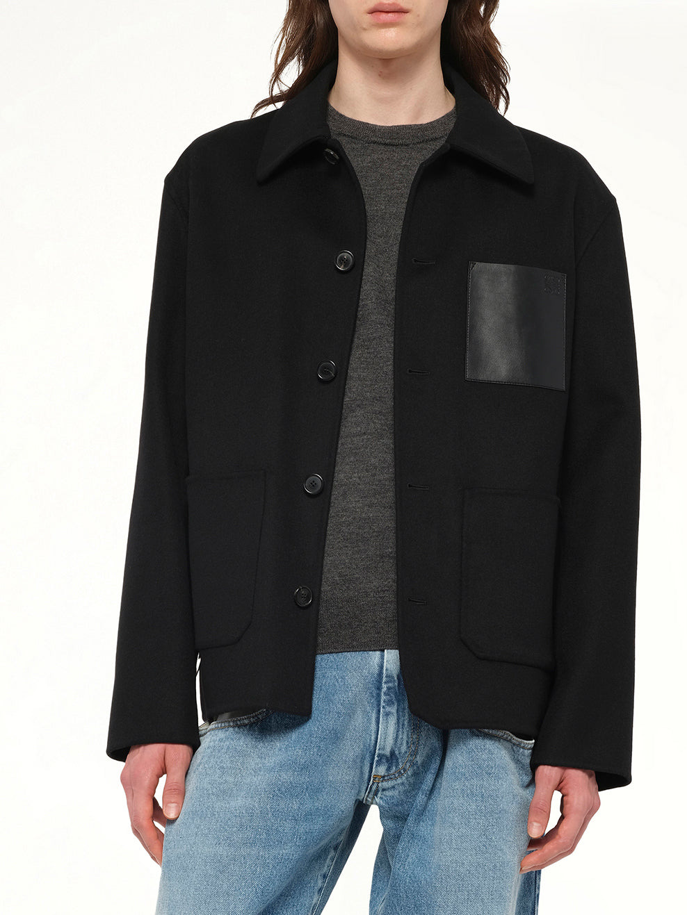 Wool Workwear Jacket in Black - 5