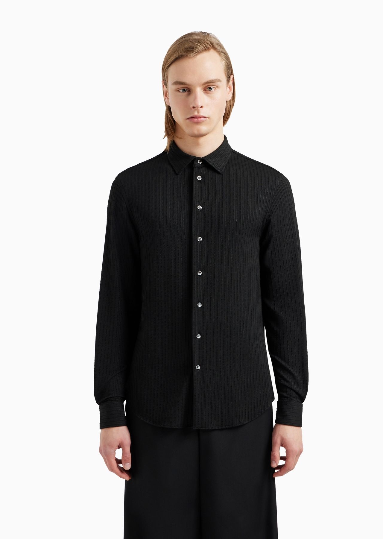 Classic-collar shirt in stretch fabric with an embossed motif - 2