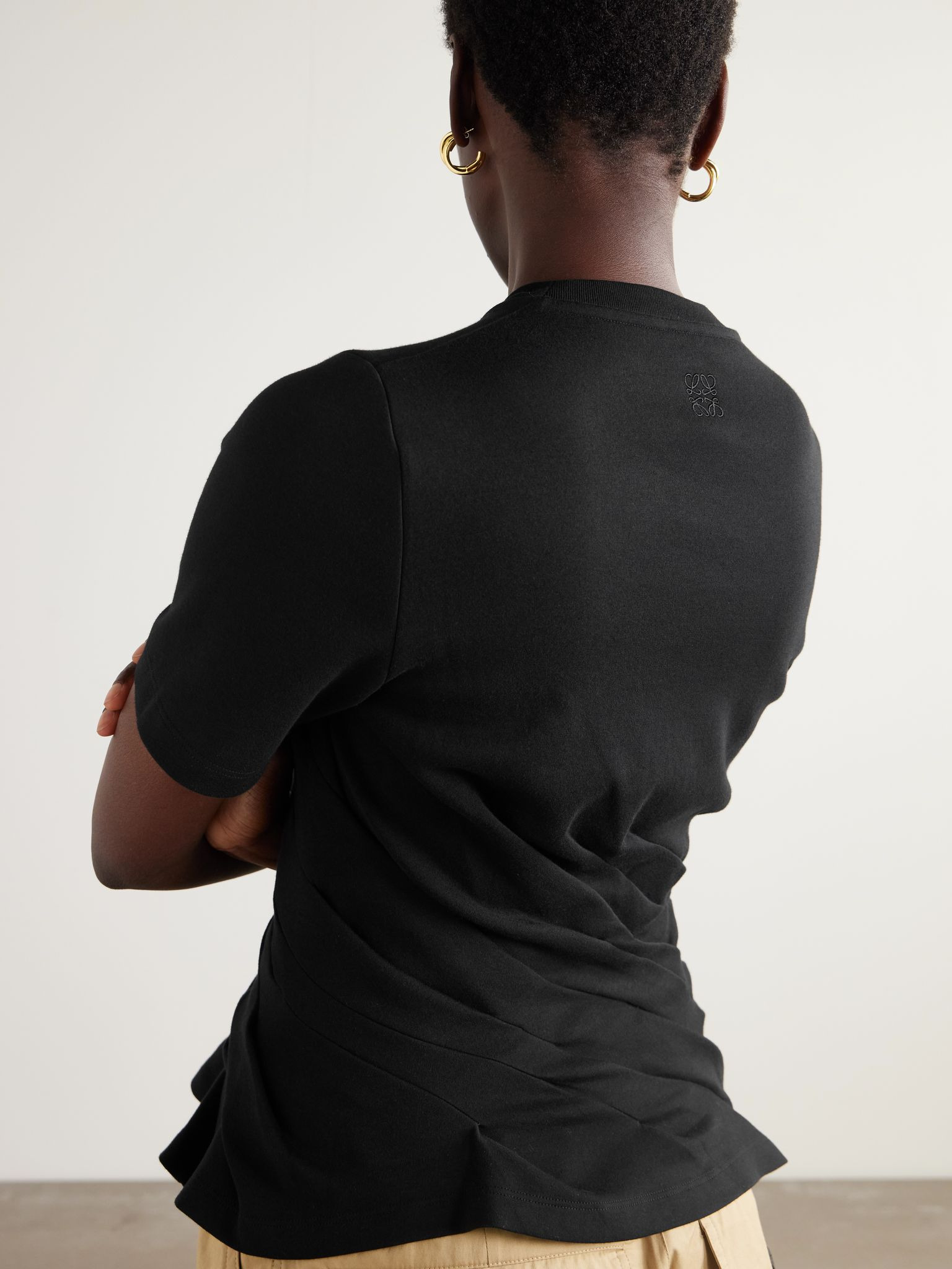 Draped cotton-blend jersey T-shirt Black - 3