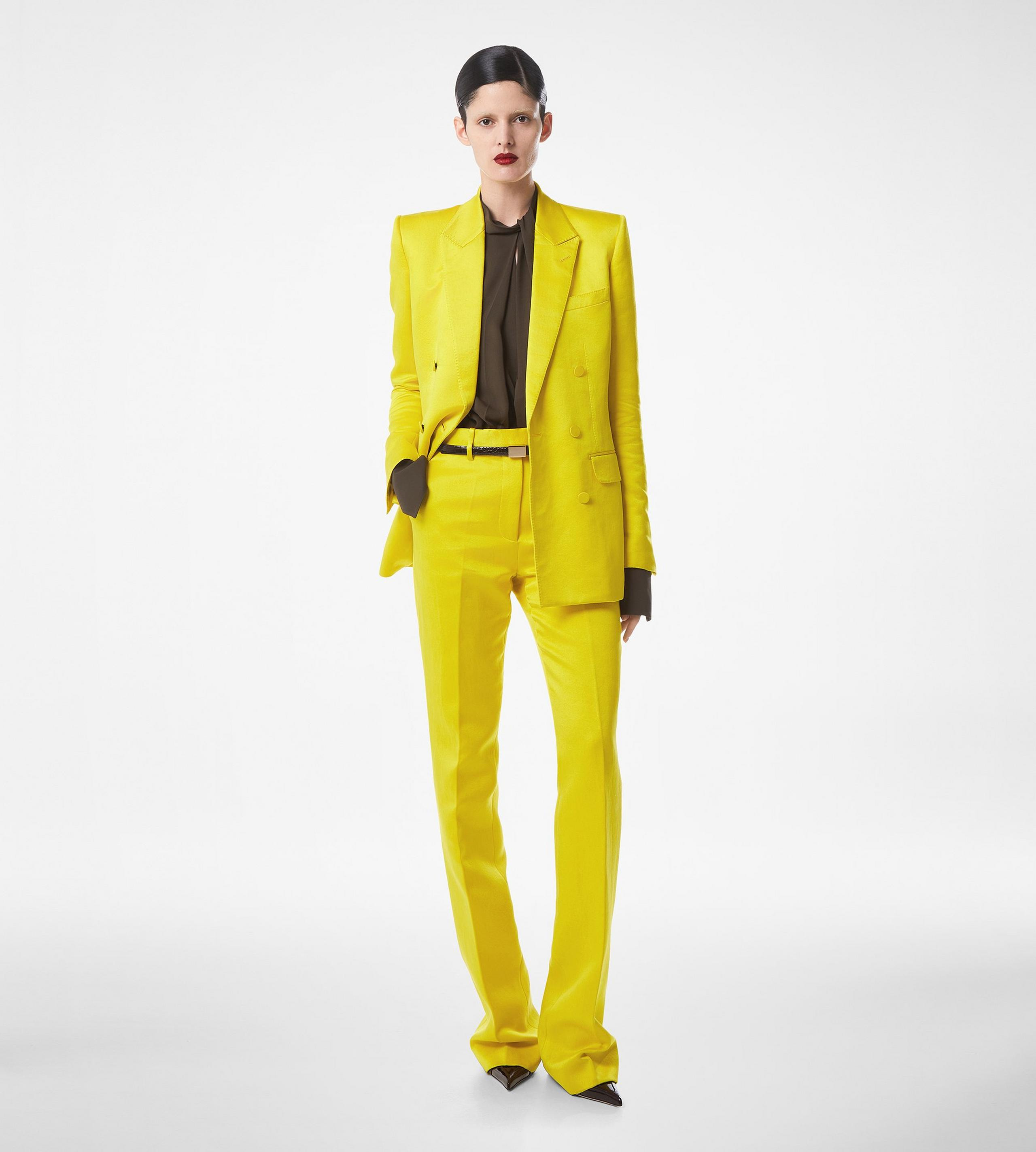 WASHED COTTON SILK BLEND DUCHESSE TAILORED STRAIGHT PANTS - 3