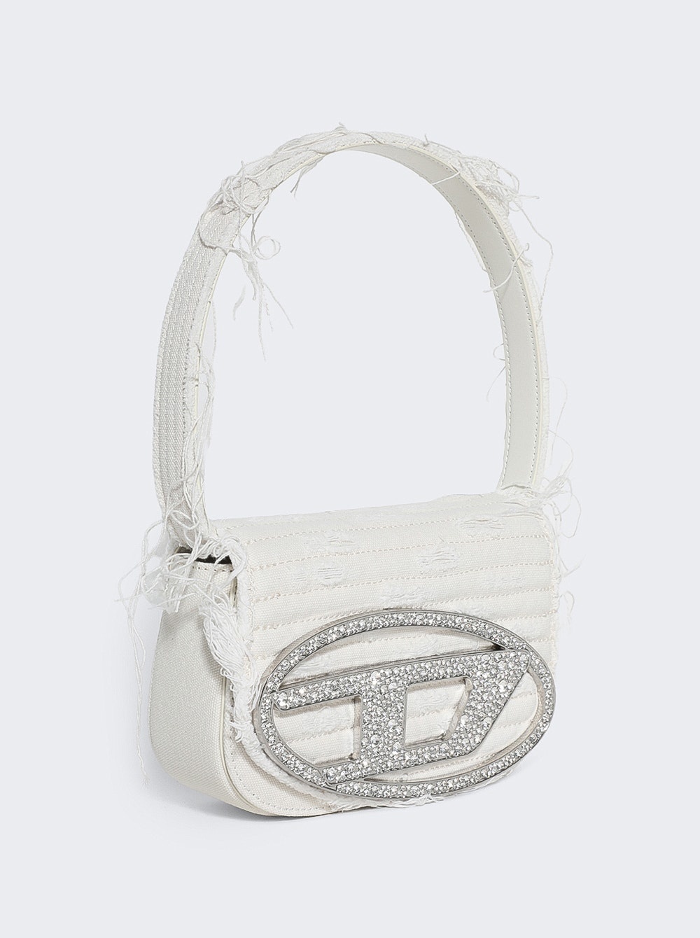 1dr Frayed Canvas And Crystal Shoulder Bag White - 2