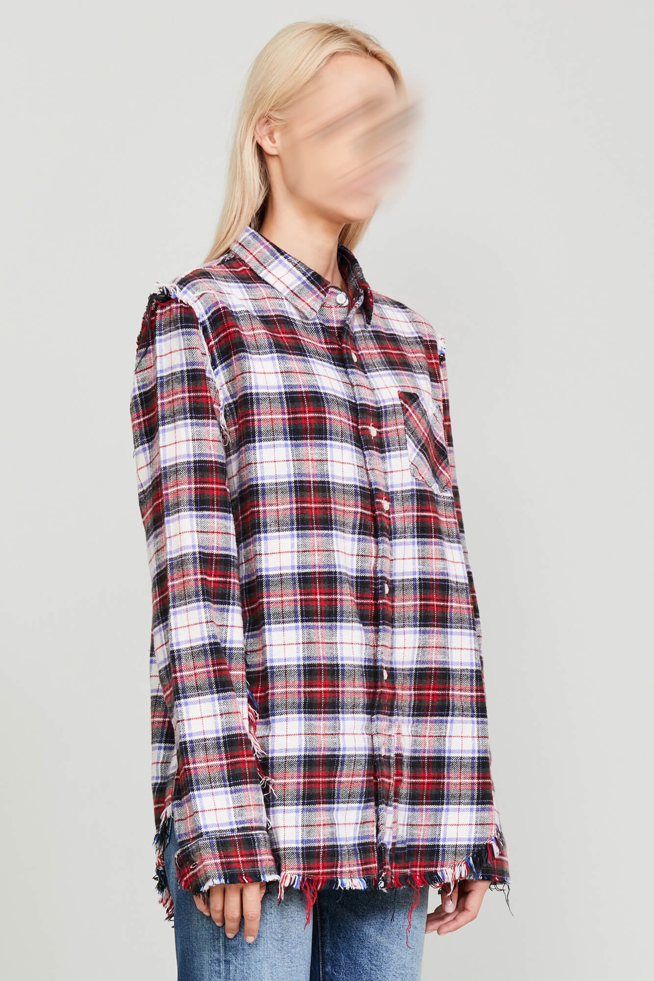 SHREDDED SEAM SHIRT - ECRU PLAID - 2