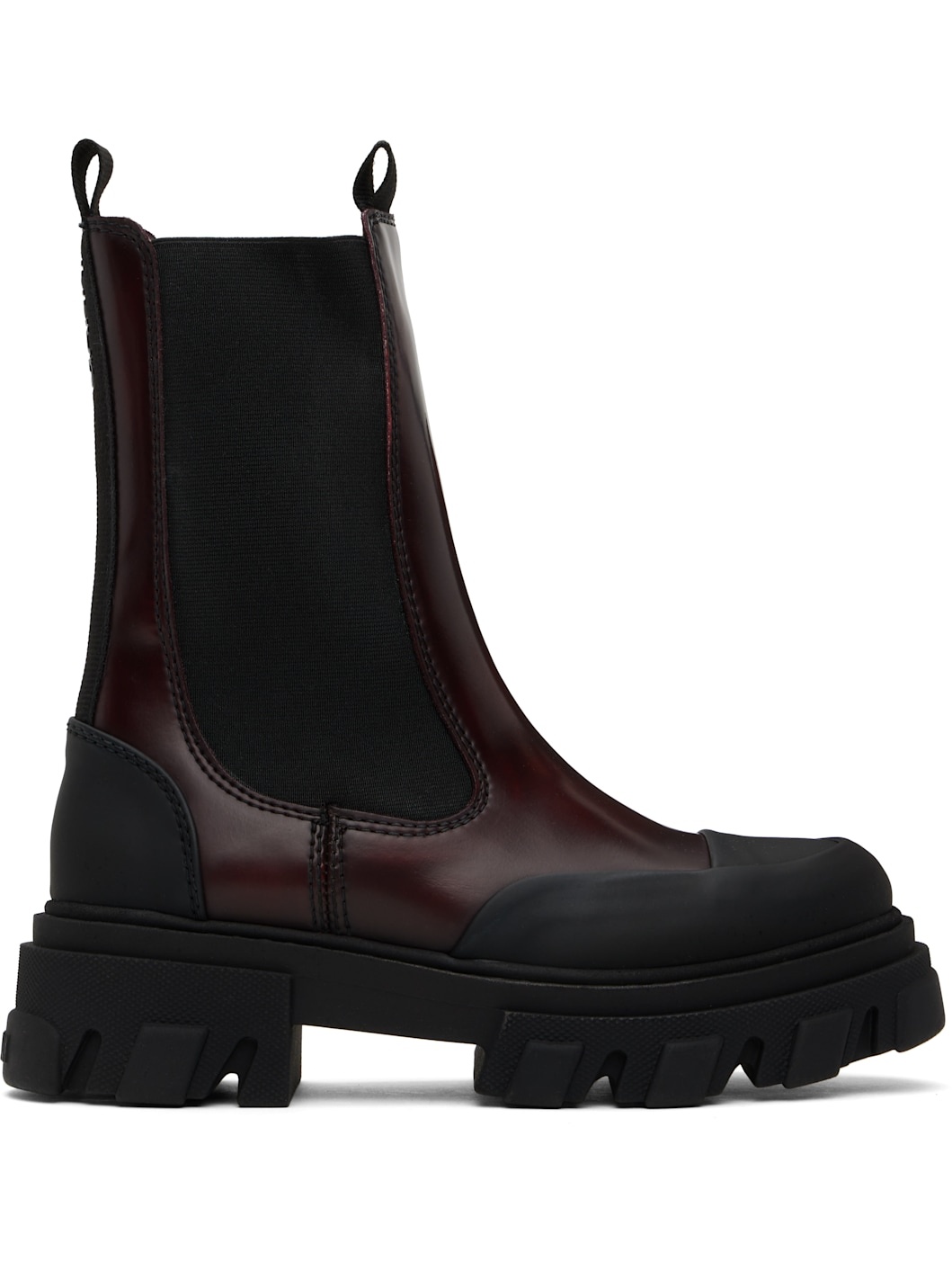 Burgundy & Black Cleated Mid Chelsea Boots - 1