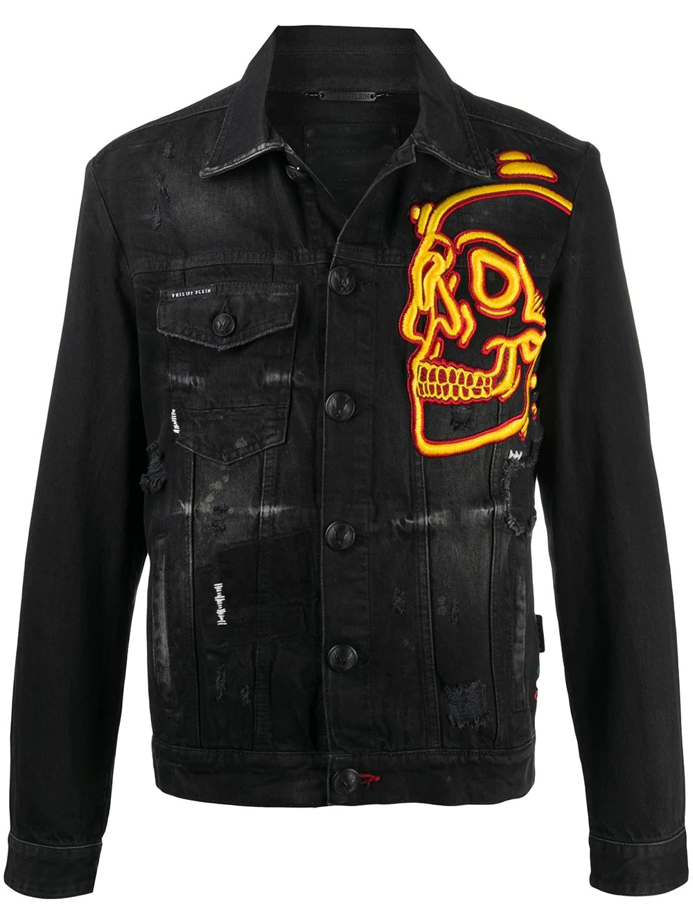 outline skull denim jacket - 1