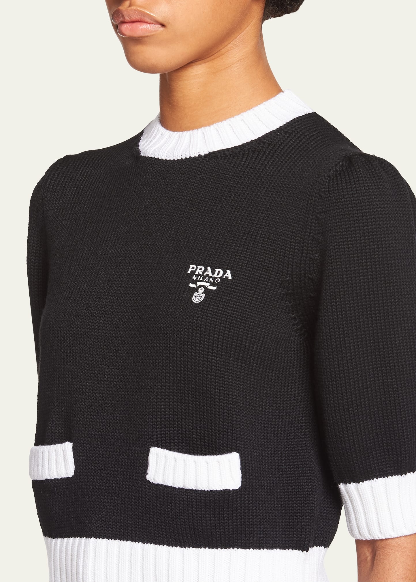 Bicolor Cropped Knit Sweater - 5