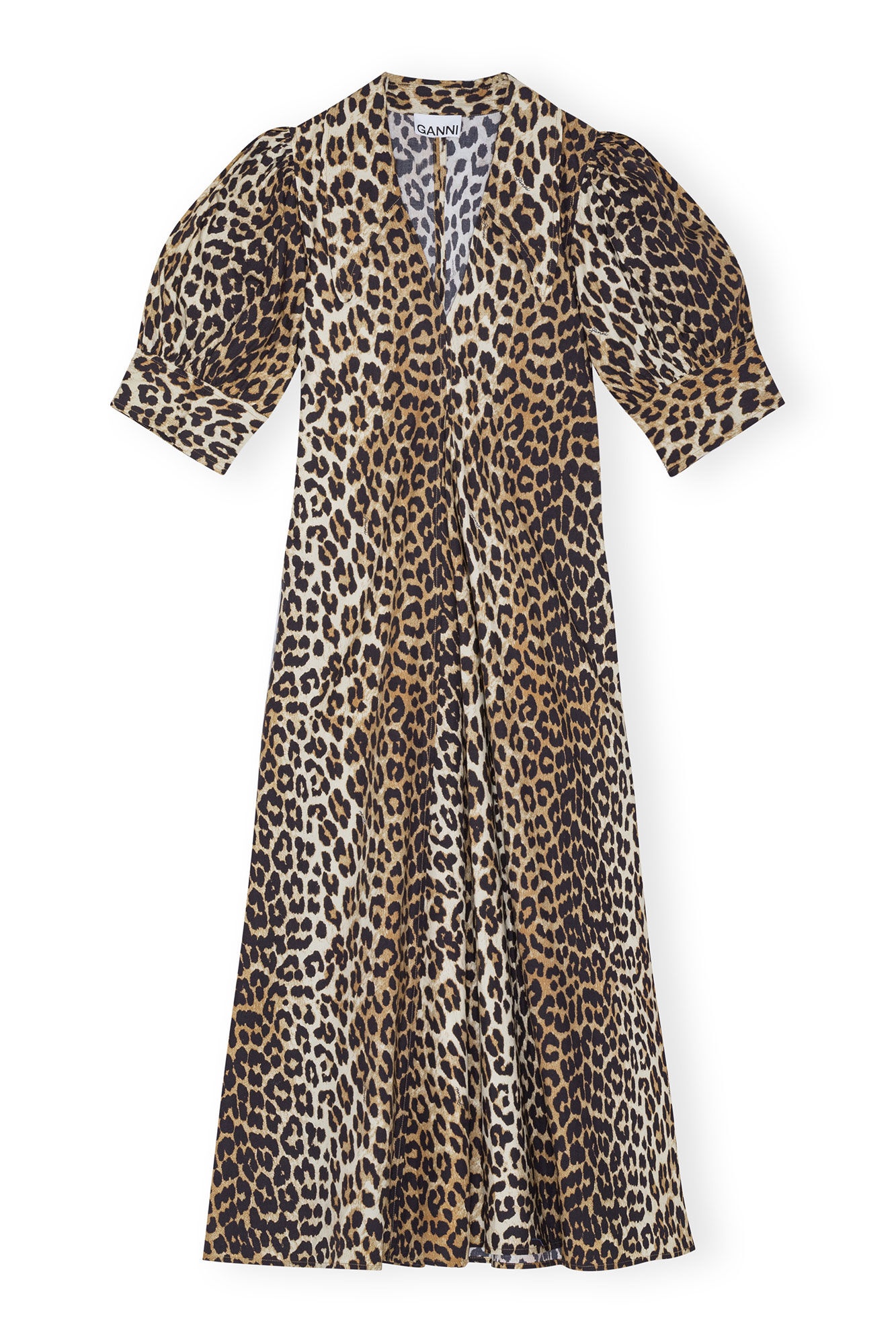 LEOPARD COTTON POPLIN V-NECK MAXI DRESS - 1