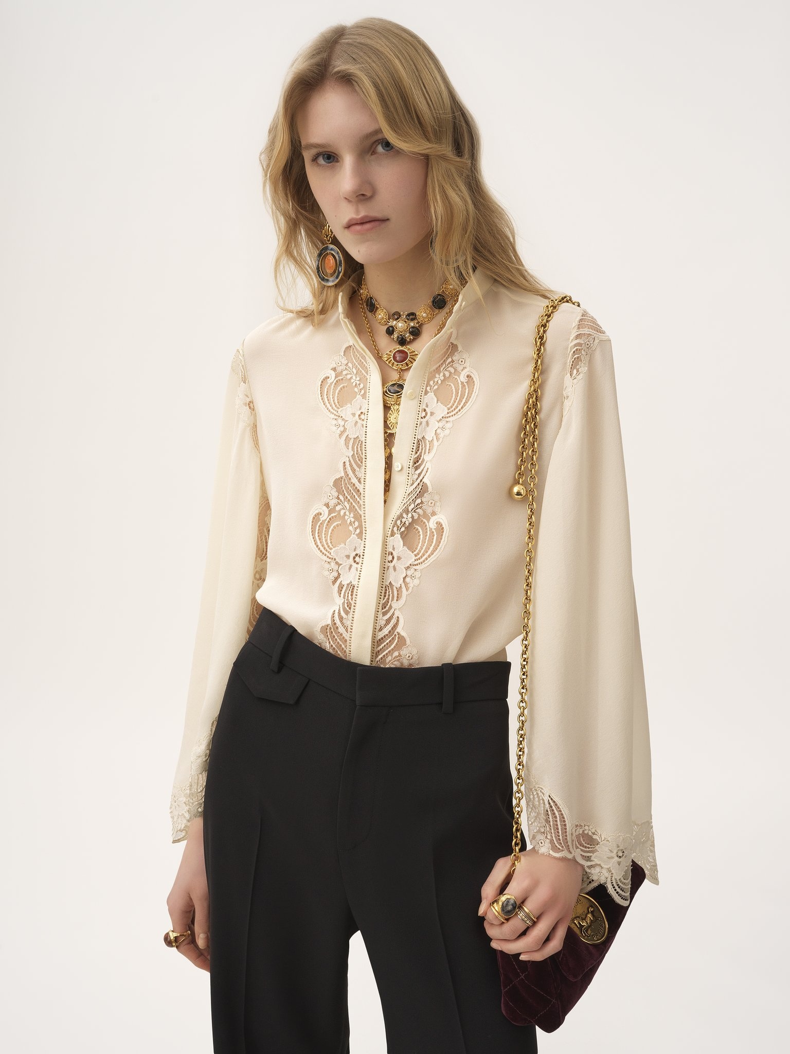FLUID BLOUSE IN SILK GEORGETTE & LACE - 7