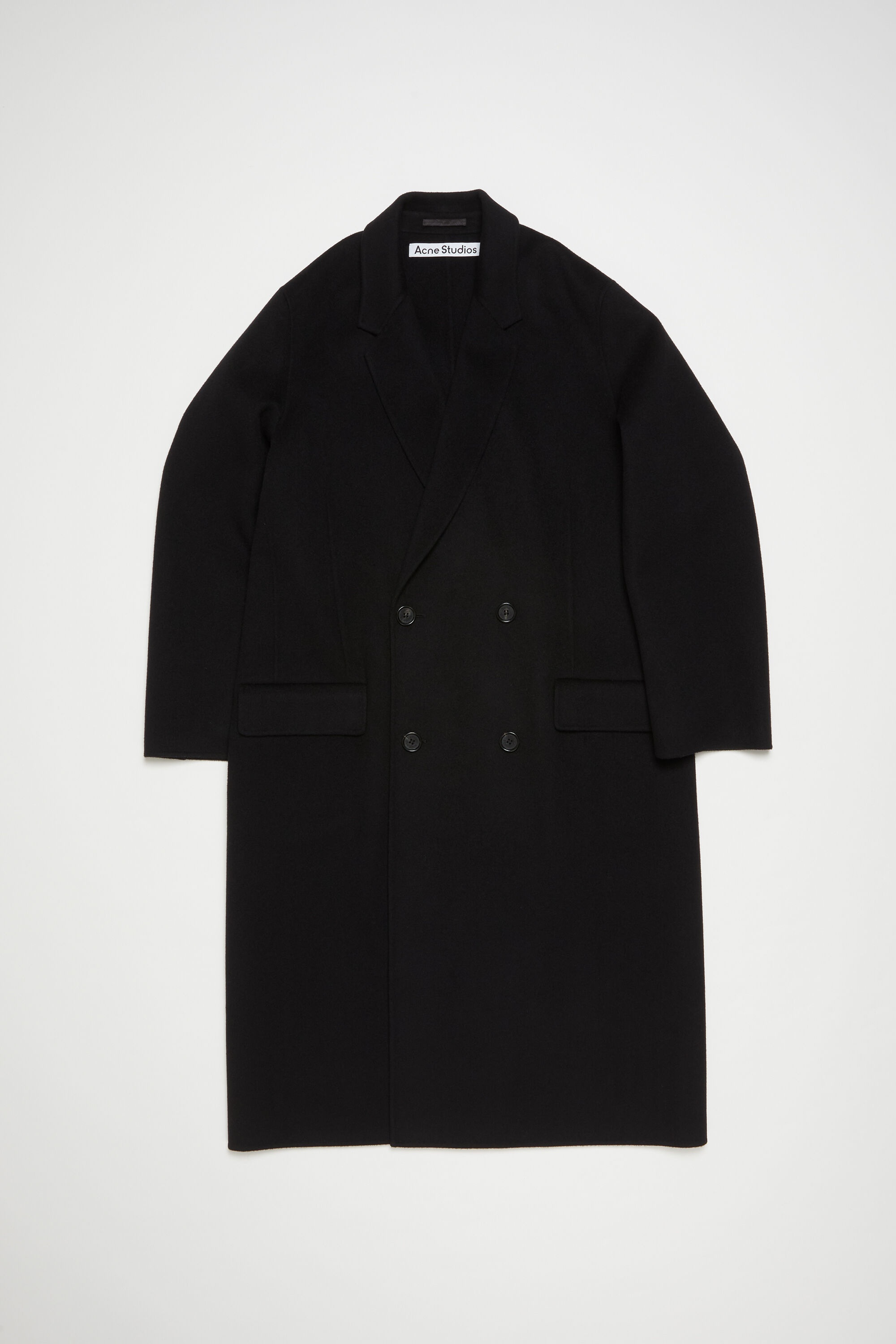 Double-breasted wool coat - Black - 1
