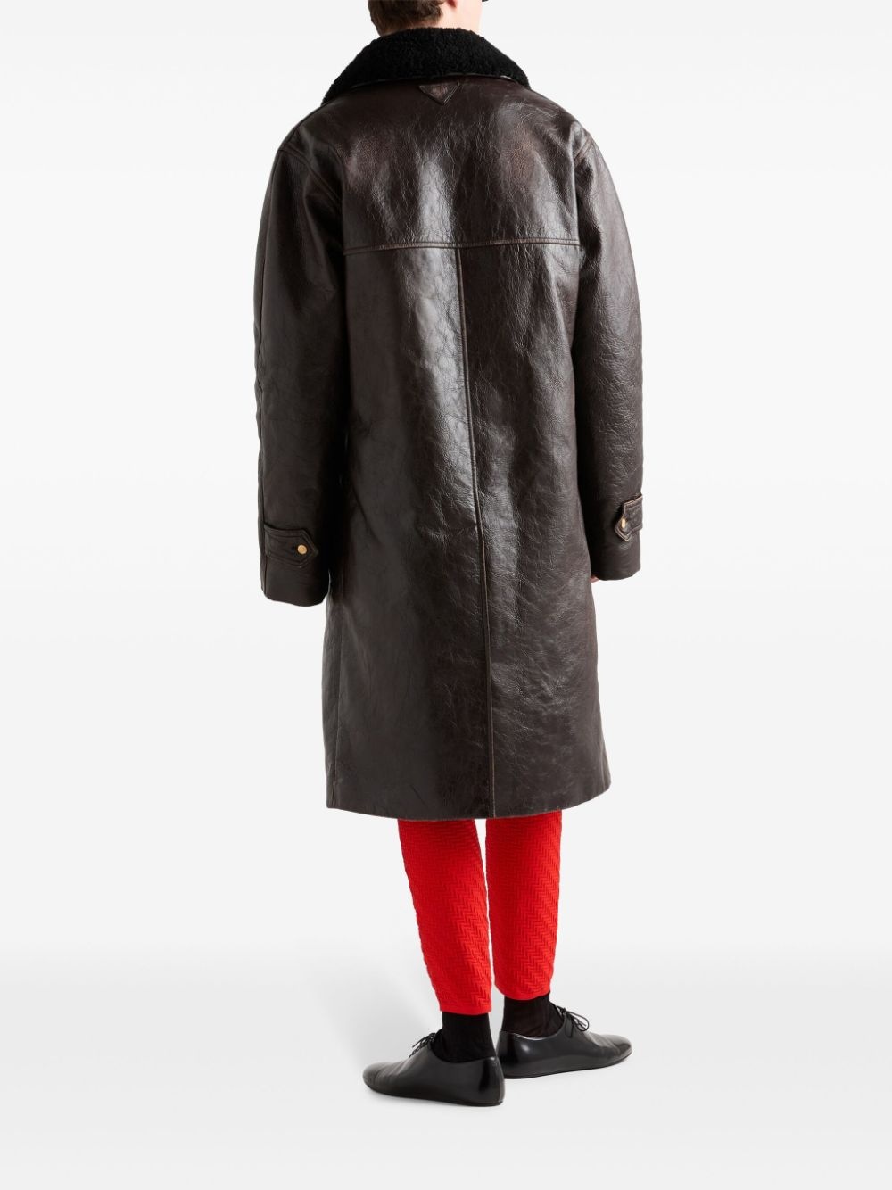 double-breasted leather coat - 3