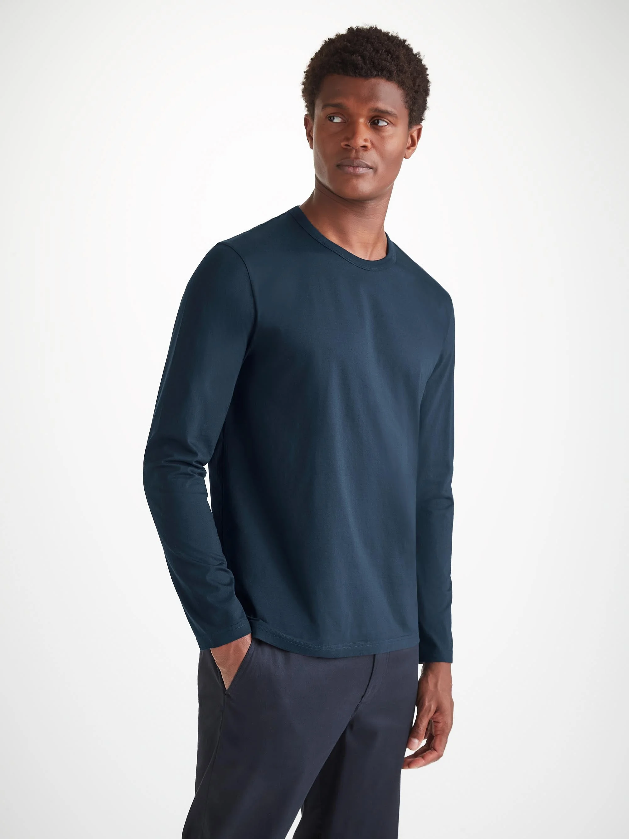 Men's Long Sleeve T-Shirt Barny Pima Cotton Navy - 1