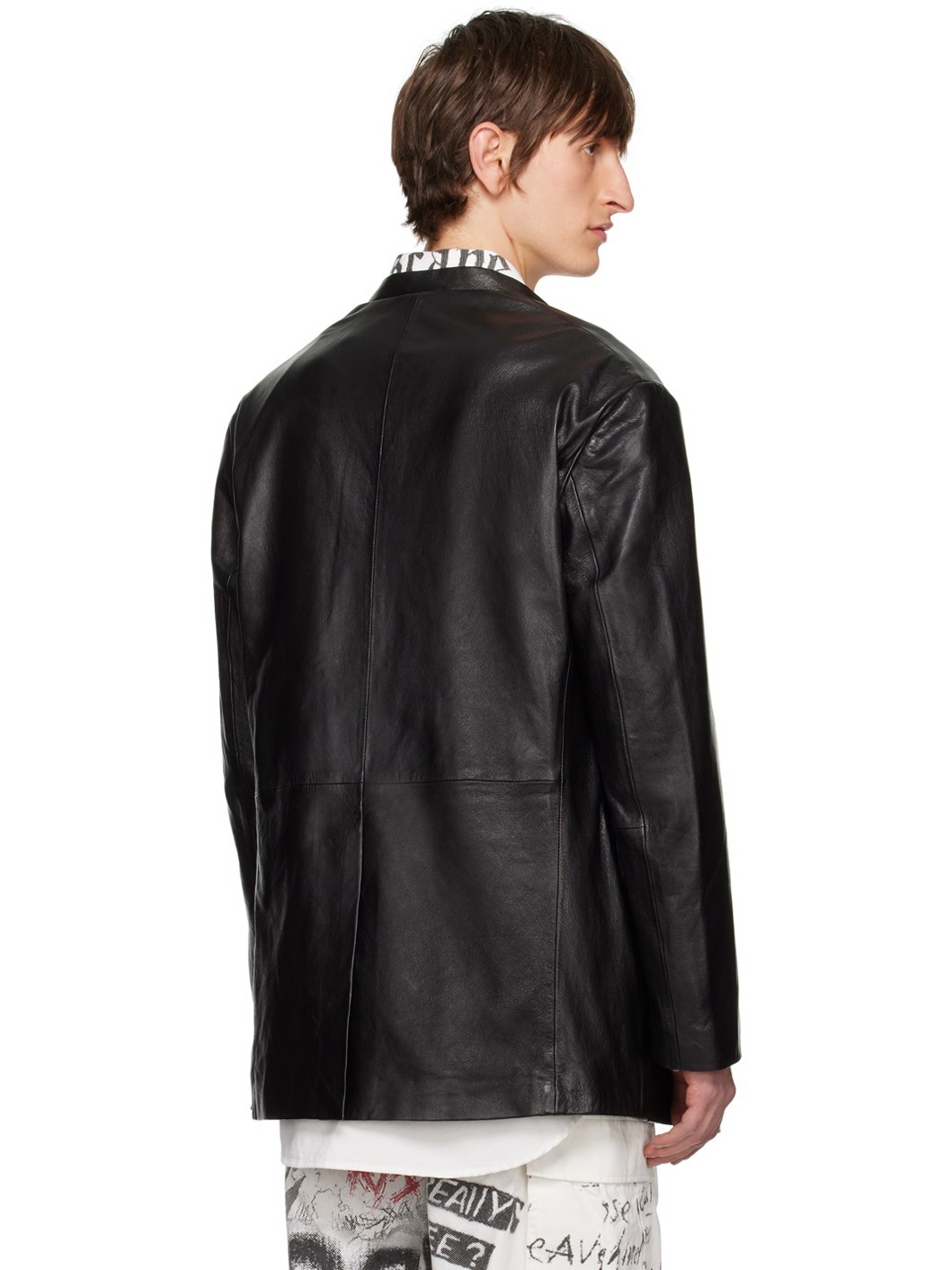 Black Belt Collar Leather Jacket - 3